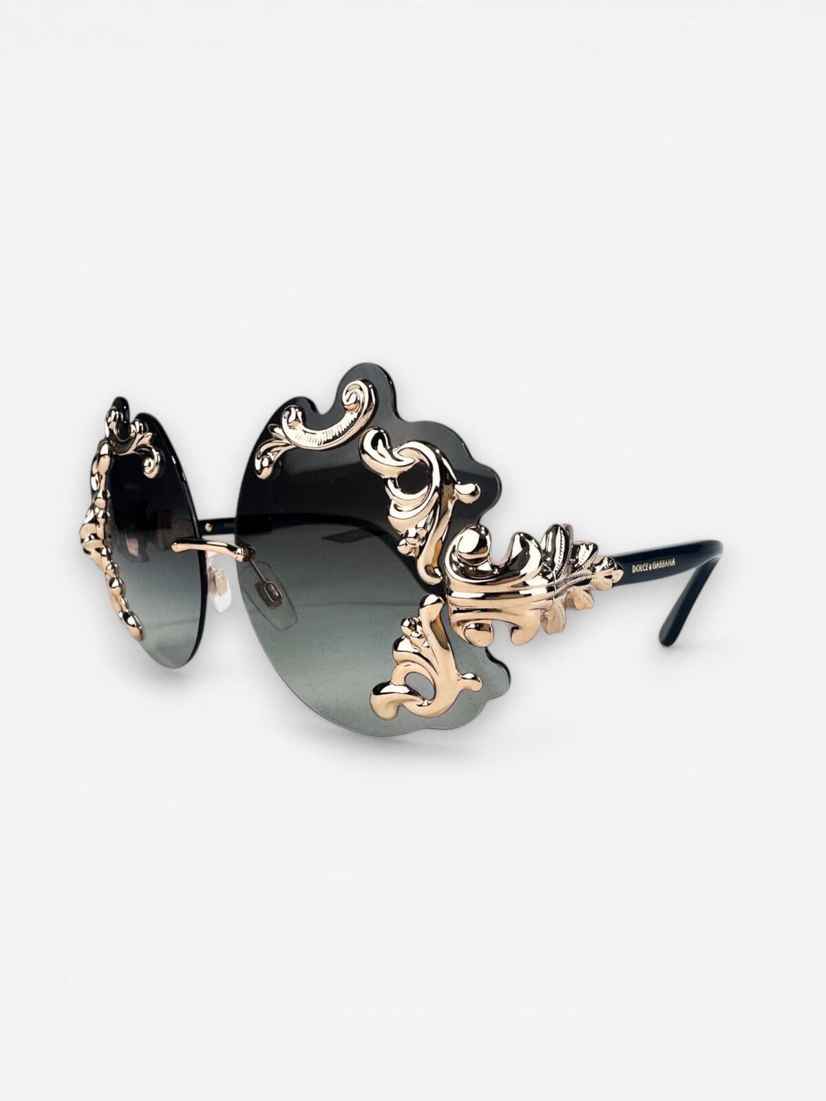 Dolce & Gabbana DG2195 Rimless Baroque Gold Black Sunglasses | NWT Rare