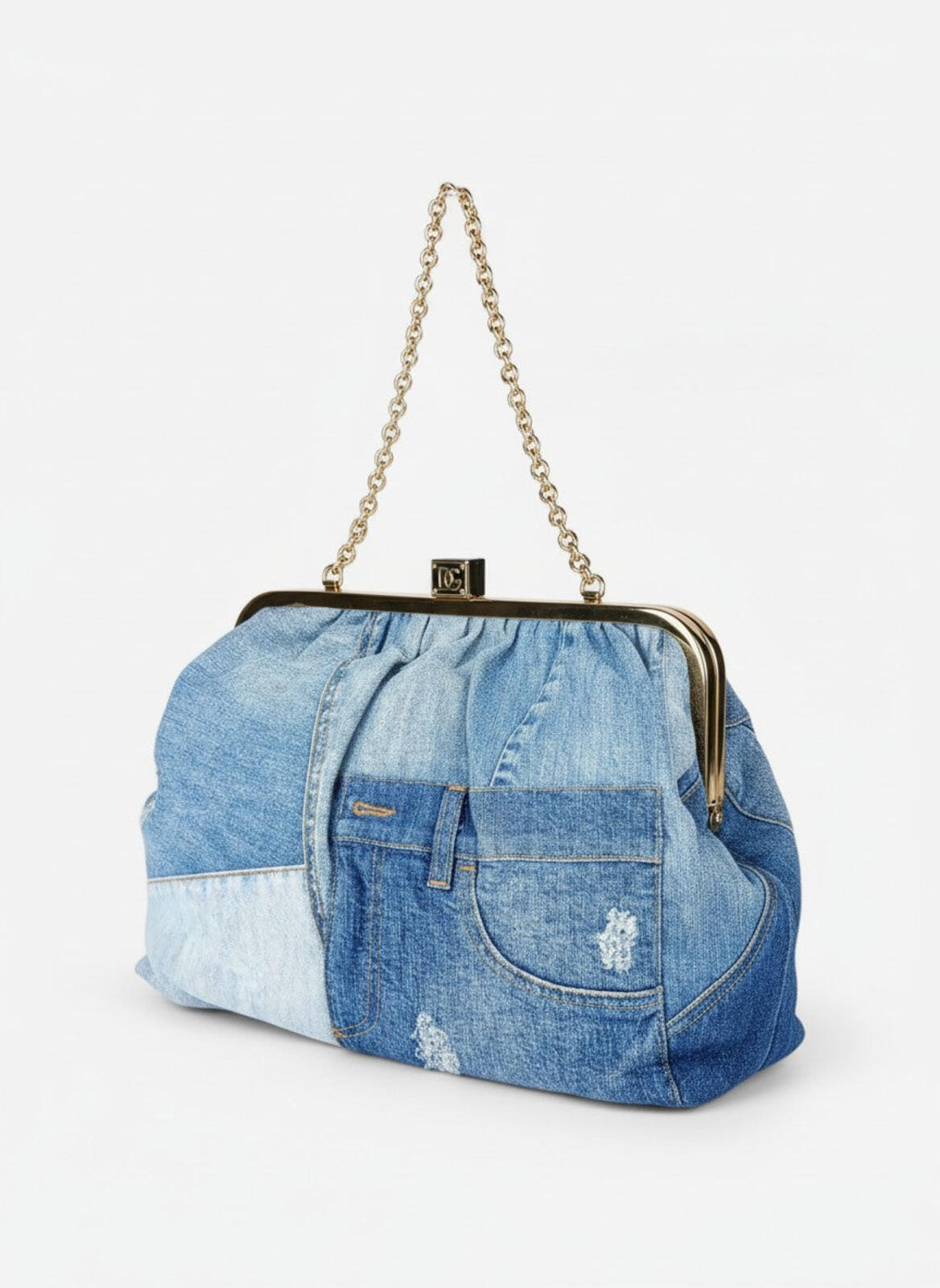 Dolce & Gabbana Patchwork Denim Frame Bag Gold Chain | Rare Collector NWT