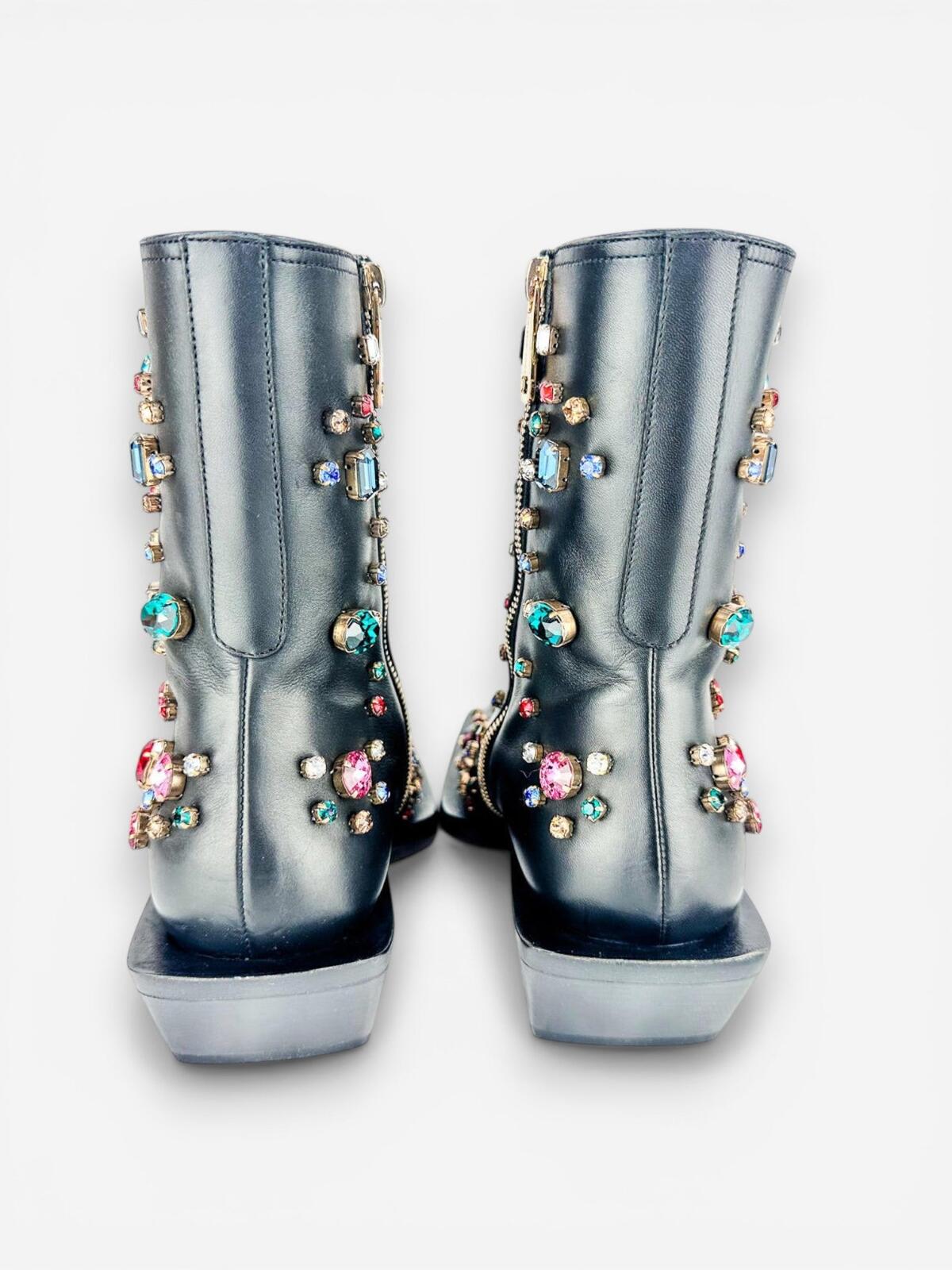 Dolce & Gabbana Crystal Rhinestone Western Cowboy Boot Black Men EU 39 | NIB