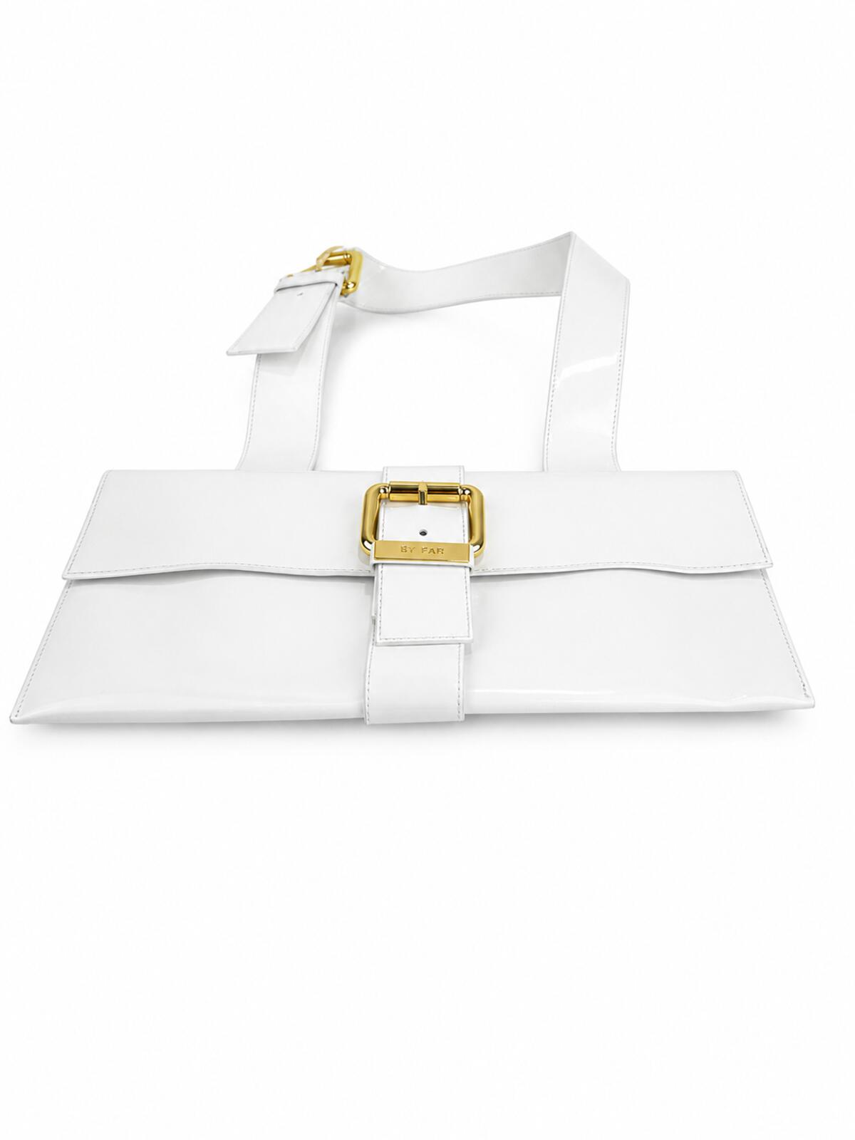 BY FAR Donna White Glossy Leather Shoulder Bag Gold Hardware M | NWT