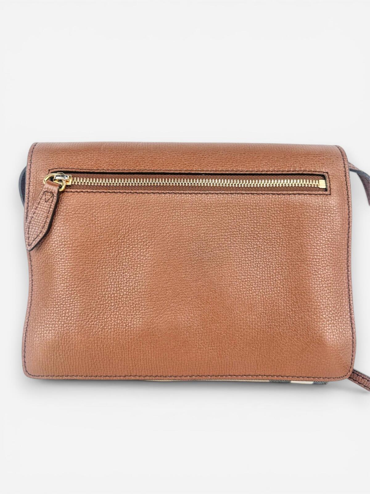 Burberry Macken House Check Canvas Tan Leather Crossbody | Very Good