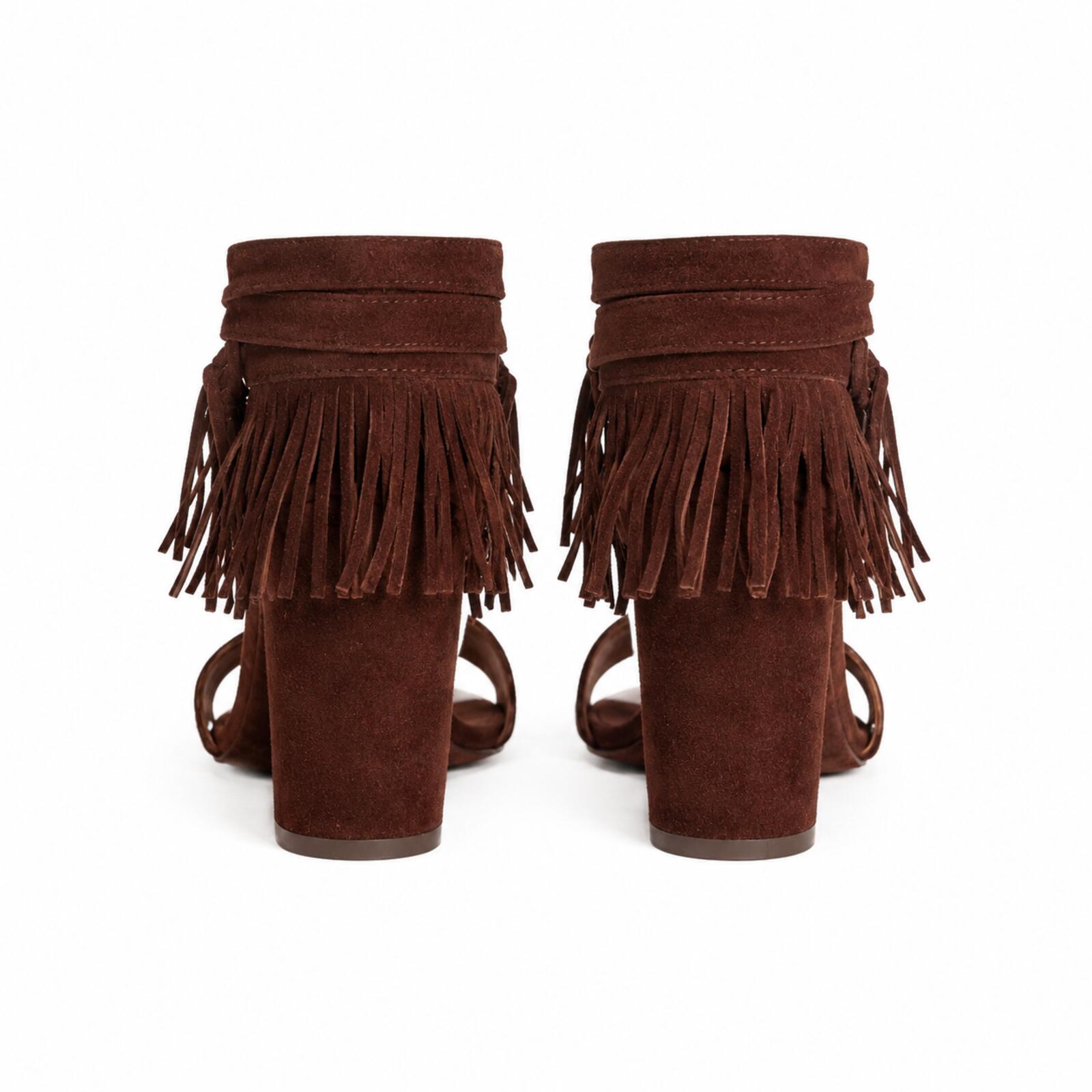 Gianvito Rossi Geri Fringe Suede Sandals Chocolate Brown EU 36 US 6 | NIB