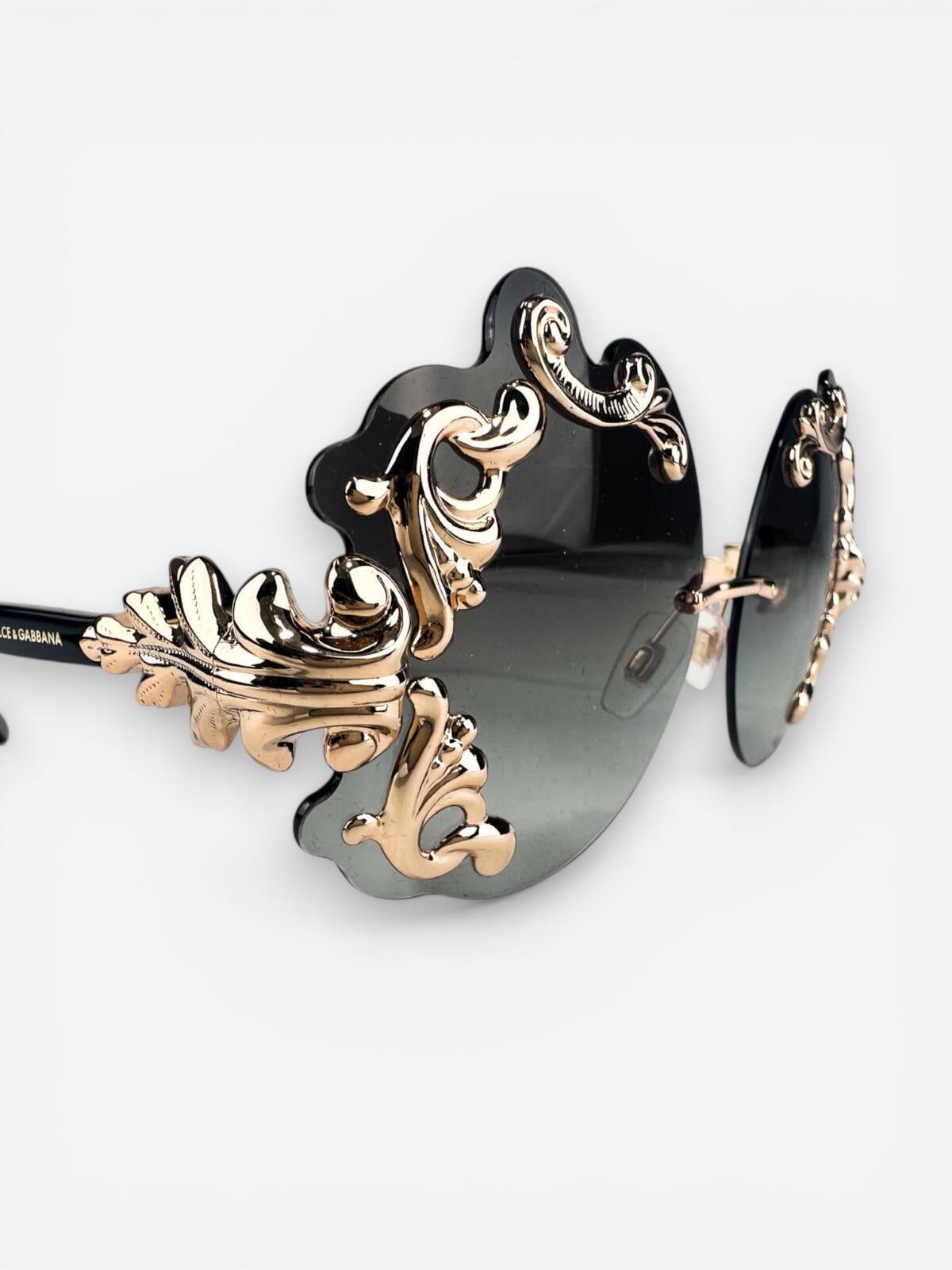Dolce & Gabbana DG2195 Rimless Baroque Gold Black Sunglasses | NWT Rare