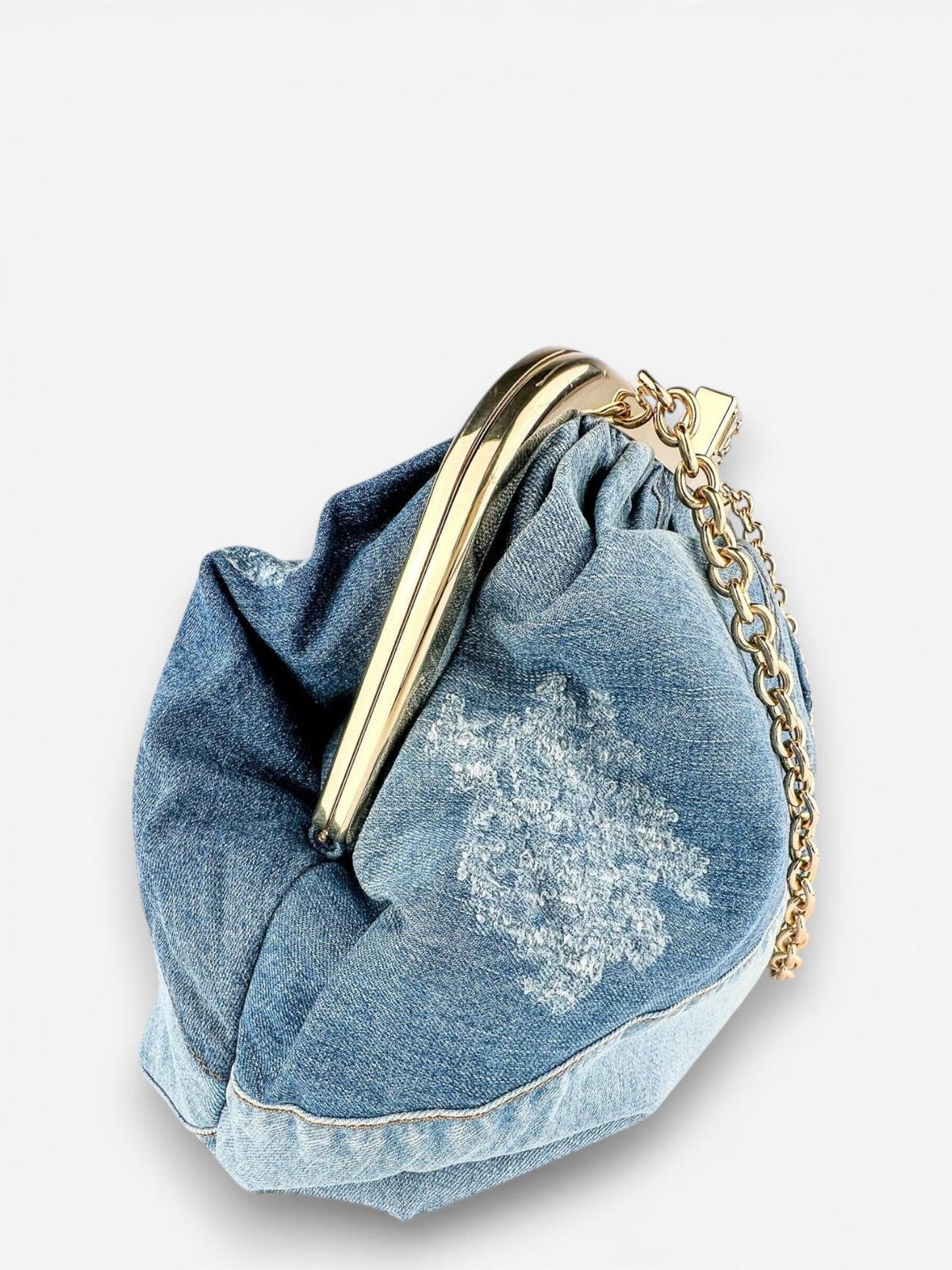 Dolce & Gabbana Patchwork Denim Frame Bag Gold Chain | Rare Collector NWT