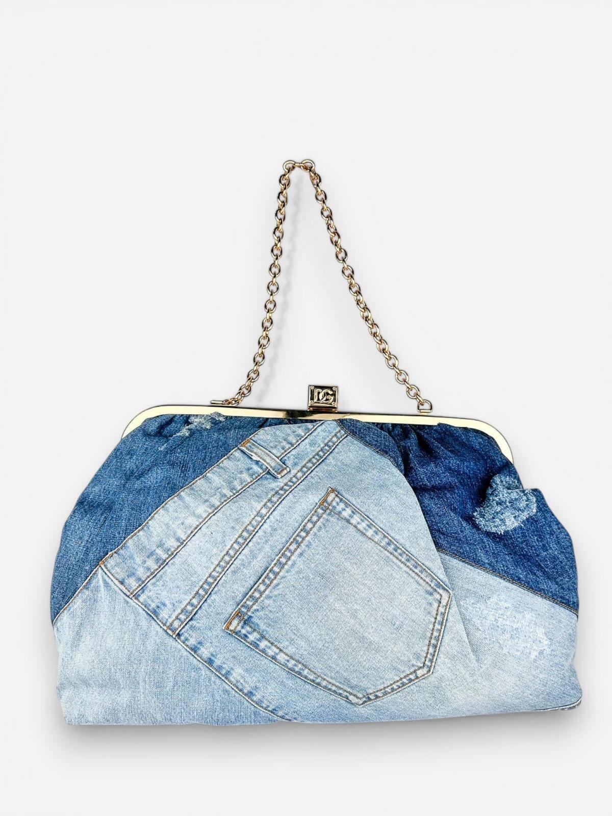 Dolce & Gabbana Patchwork Denim Frame Bag Gold Chain | Rare Collector NWT