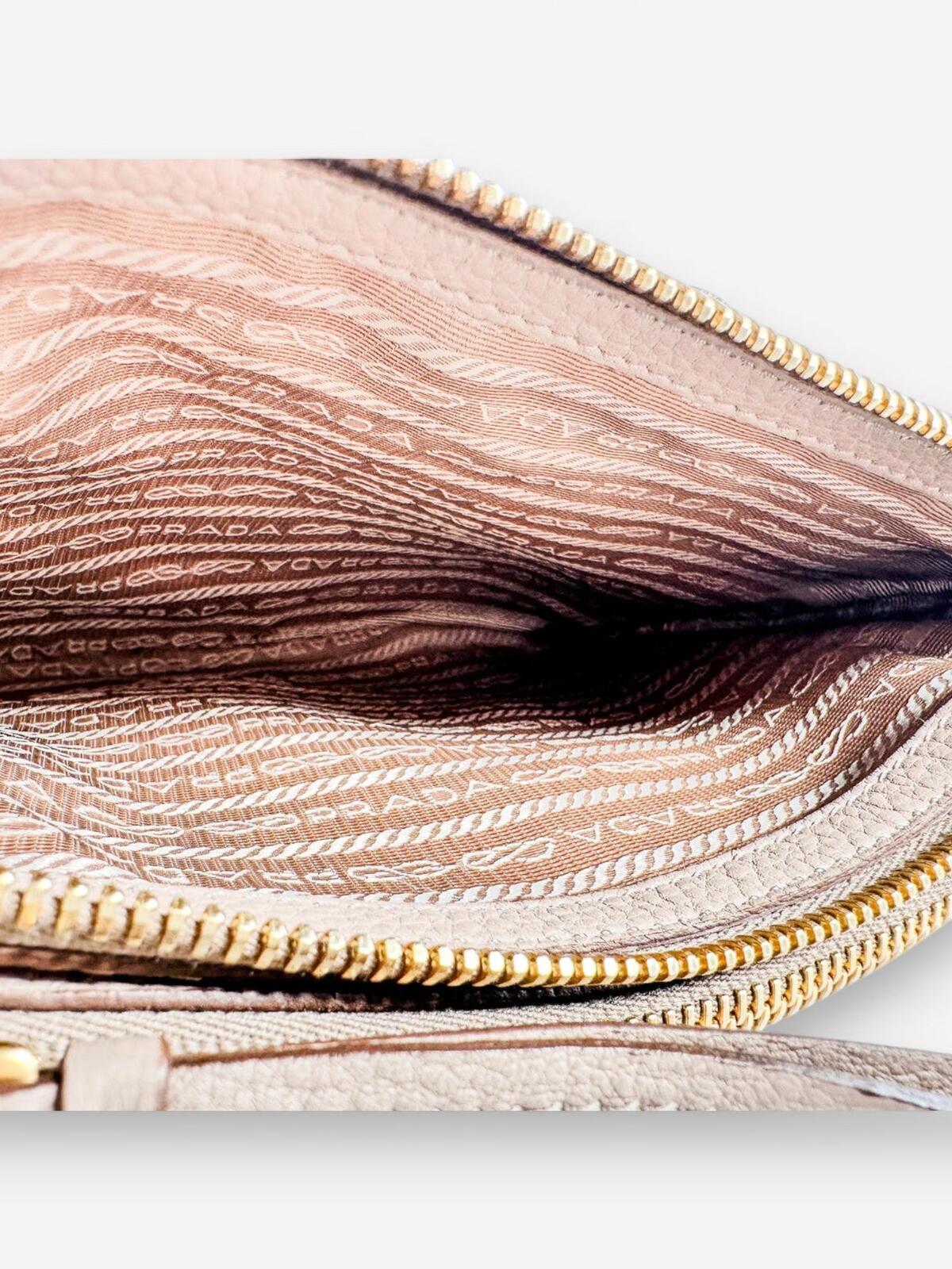 Prada Vitello Phenix 1BH046 Double Zip Crossbody Cammeo Beige | NWT