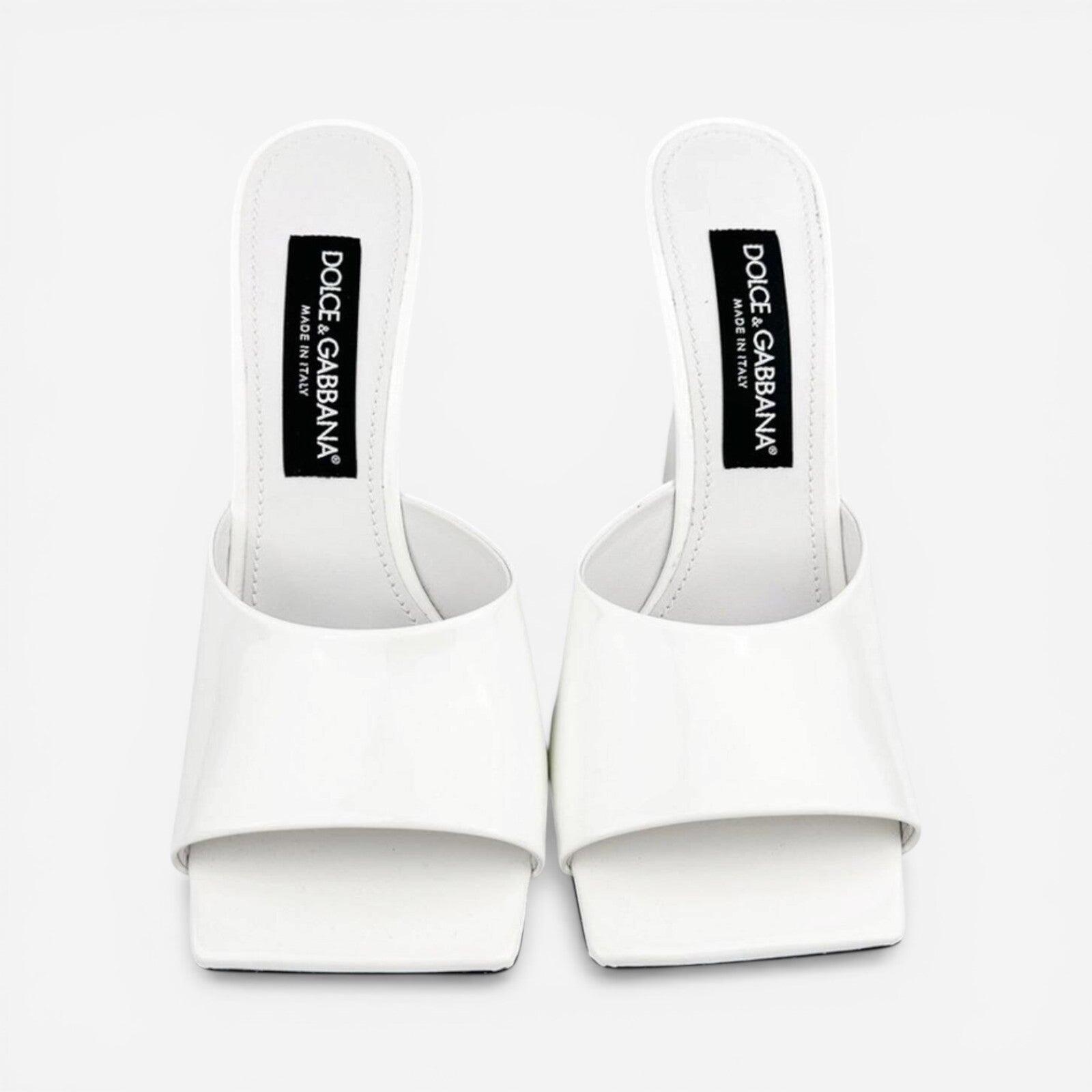 Dolce & Gabbana White Patent Calfskin Square-Toe Mule Heels EU 39 US 9 | NIB