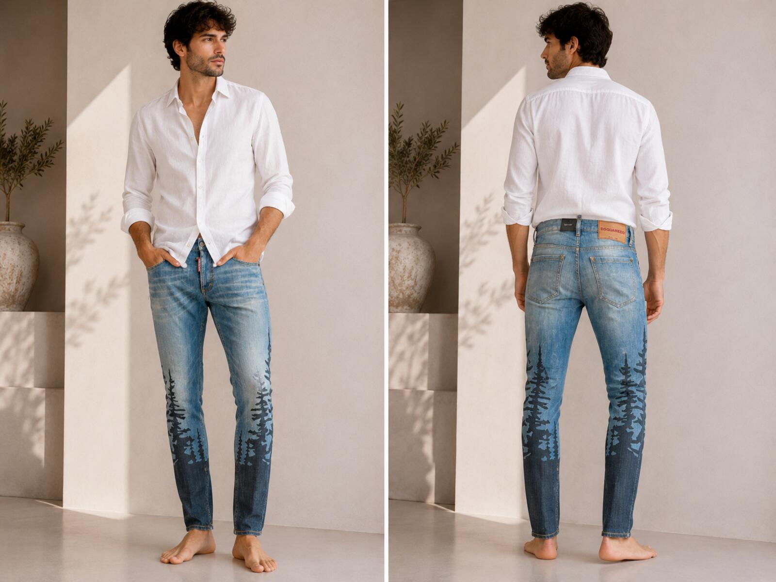Dsquared2 Medium Waist Skinny Jean Forest Print Ankle Zip Men IT 38 W28 | NWT