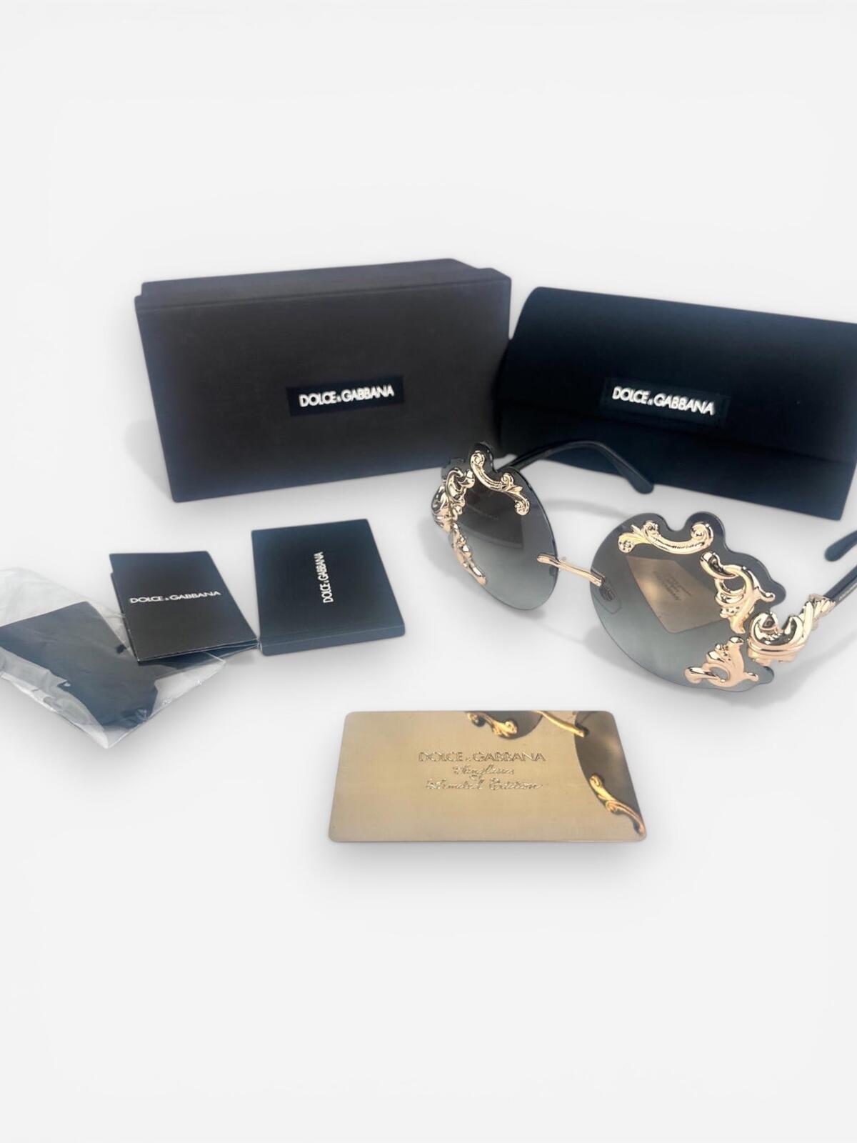 Dolce & Gabbana DG2195 Rimless Baroque Gold Black Sunglasses | NWT Rare