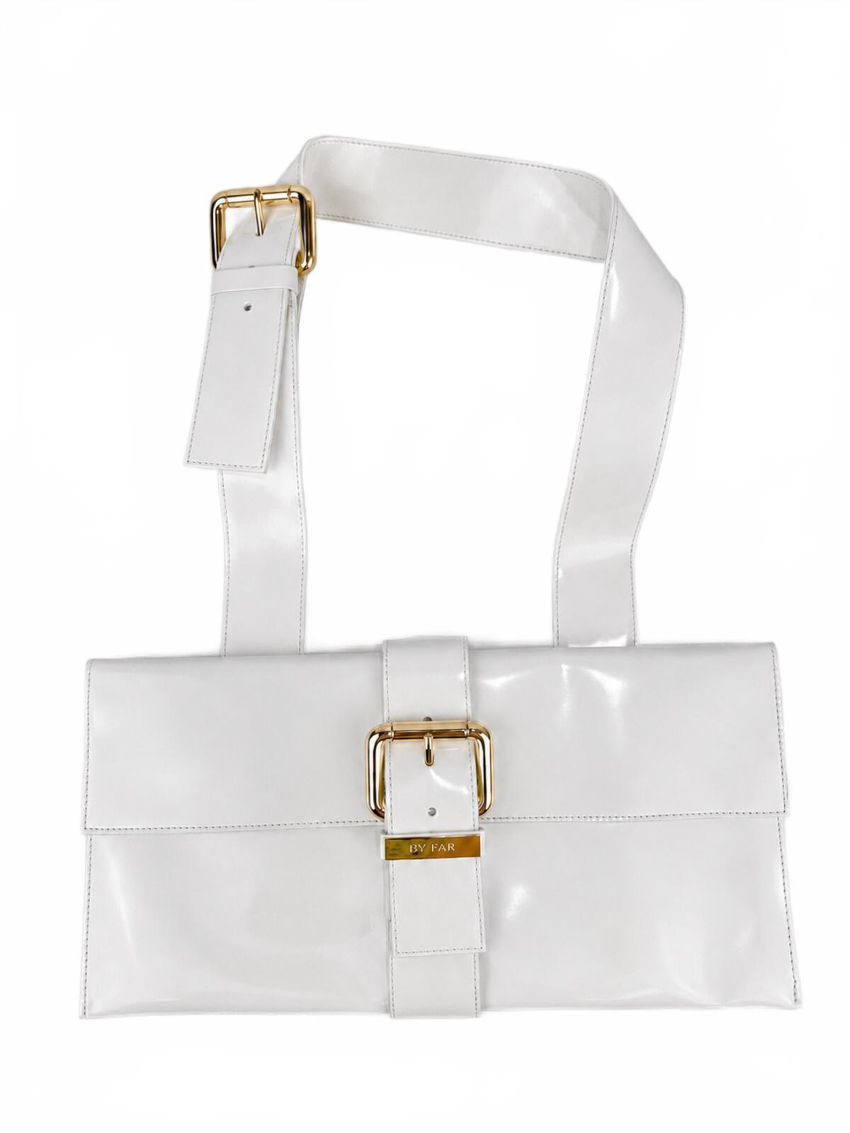 BY FAR Donna White Glossy Leather Shoulder Bag Gold Hardware M | NWT