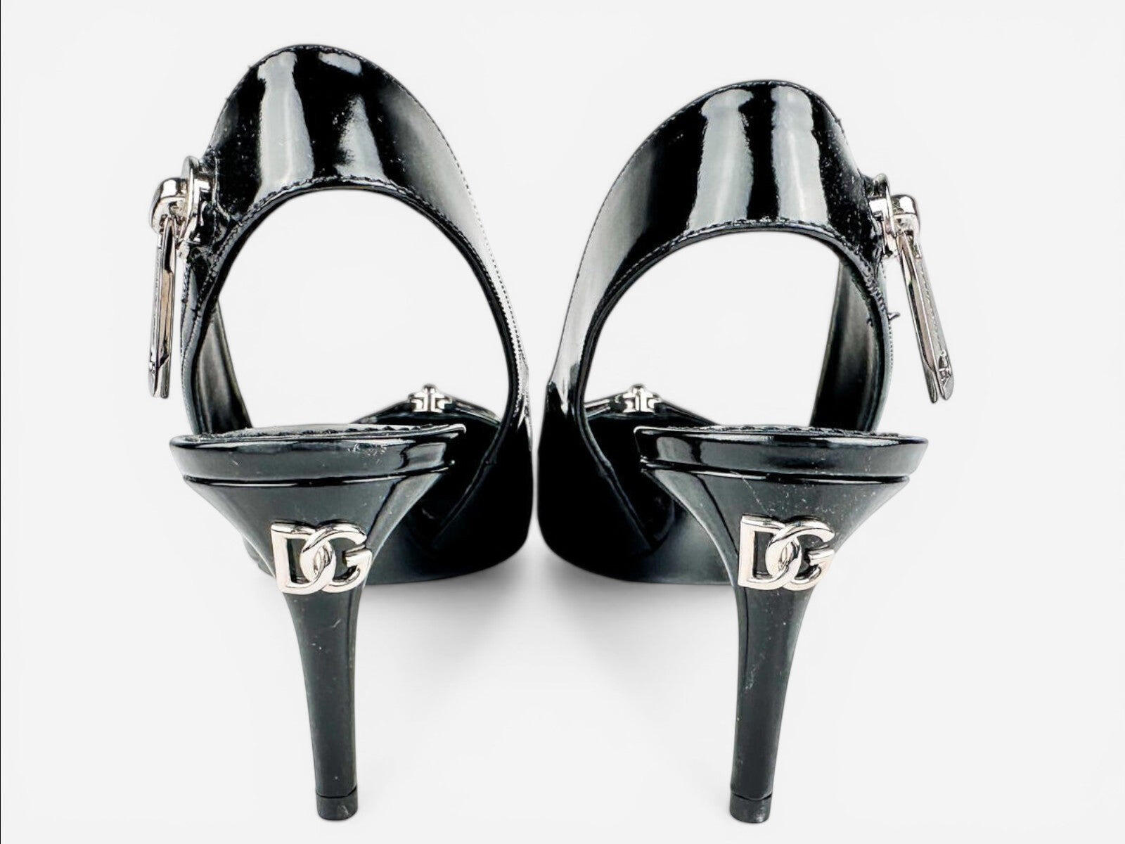 Dolce & Gabbana Black Patent Slingback Pumps Zip Detail EU 39 | NIB