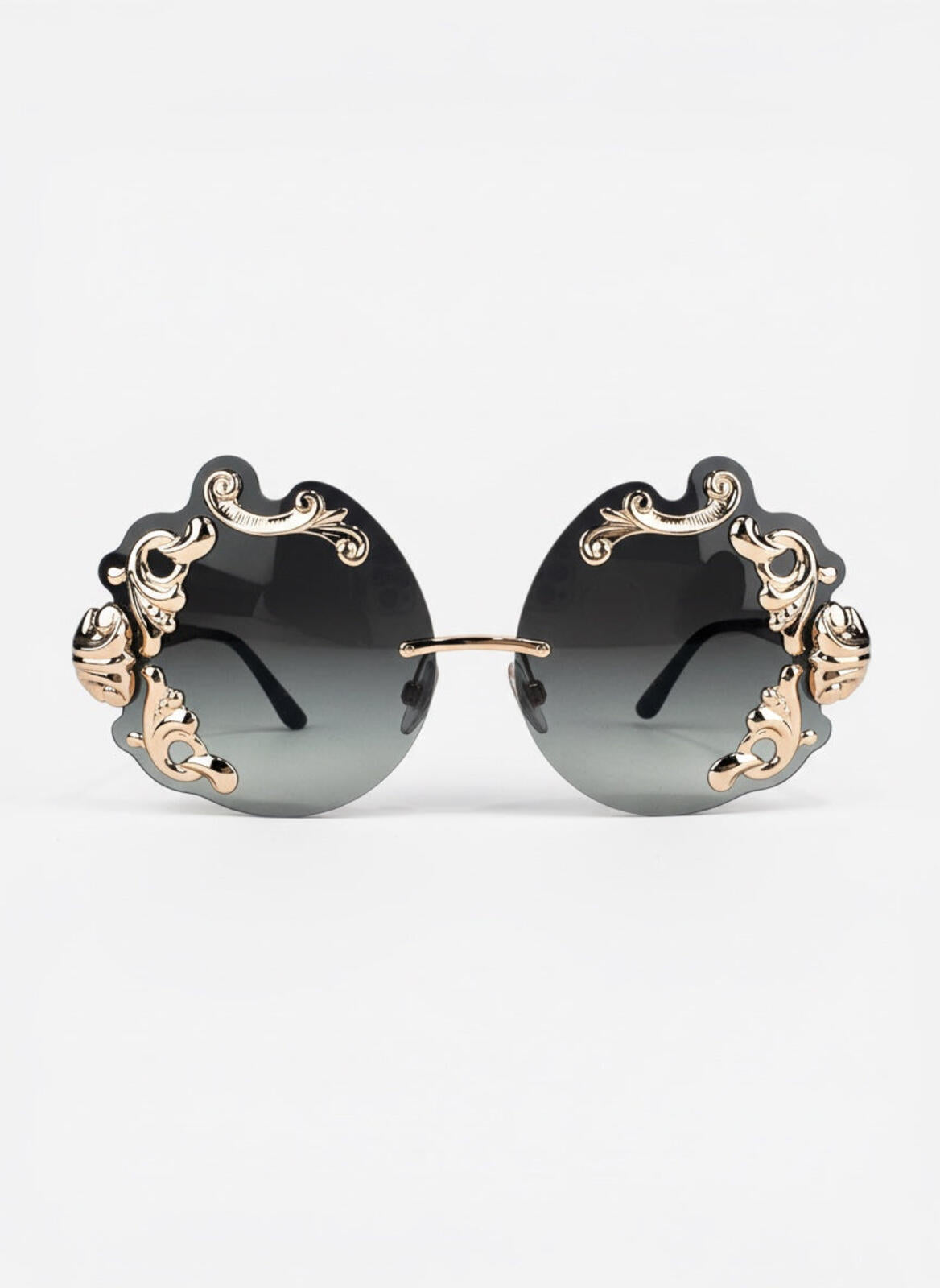 Dolce & Gabbana DG2195 Rimless Baroque Gold Black Sunglasses | NWT Rare