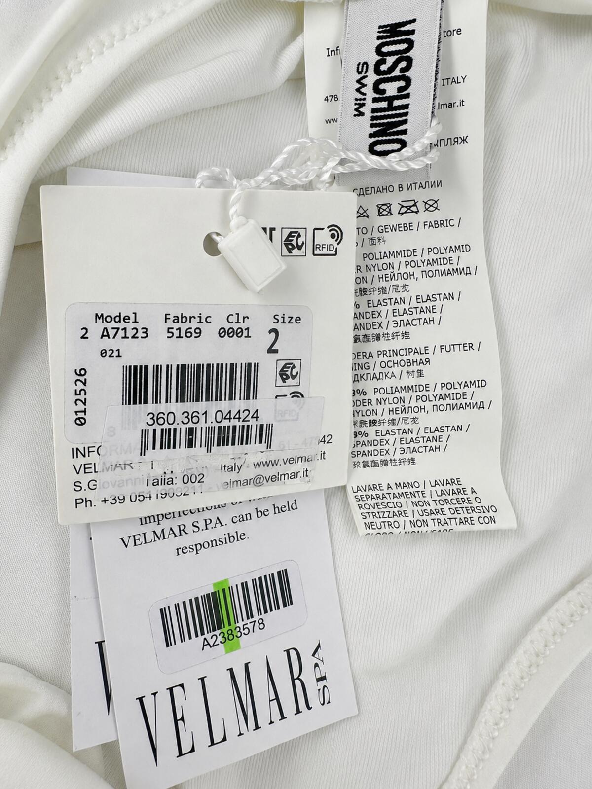 Moschino Swim Logo Side Tie Bikini Bottoms White Gold Print IT 2 US 6 S | NWT