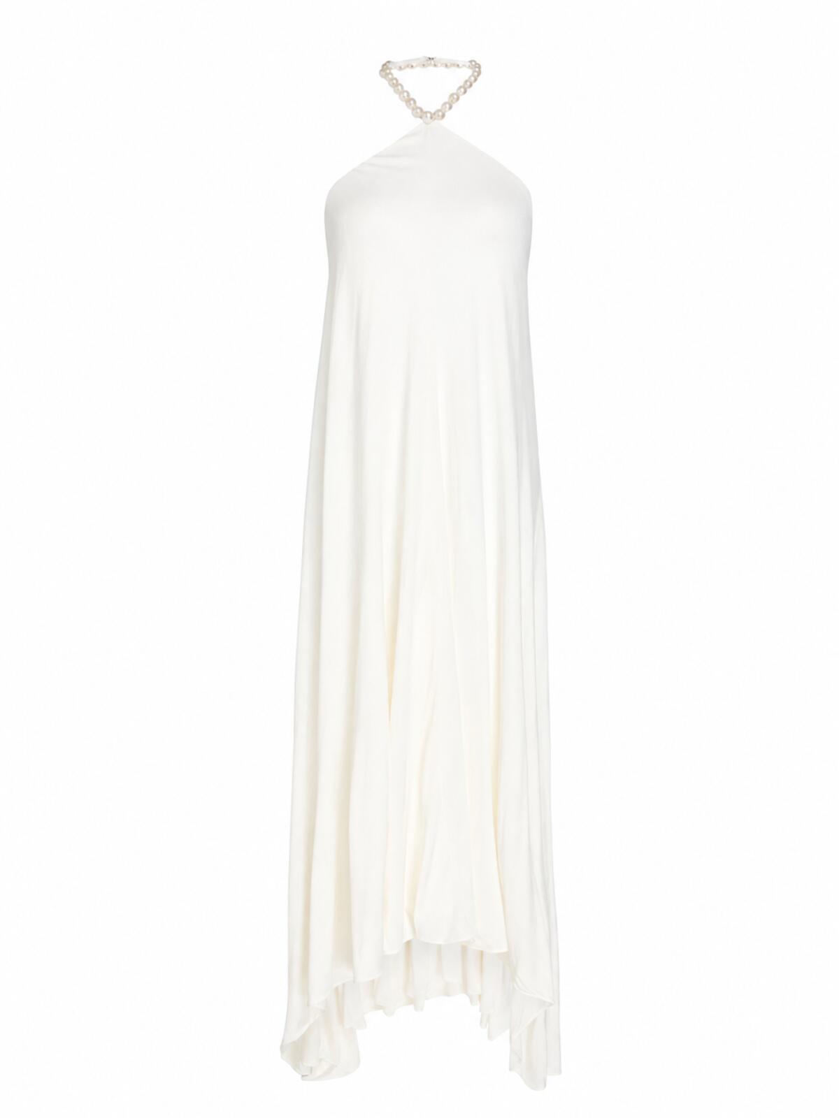 Retrofête Maryam Pearl Embellished Halter Maxi Dress White Size M | NWT
