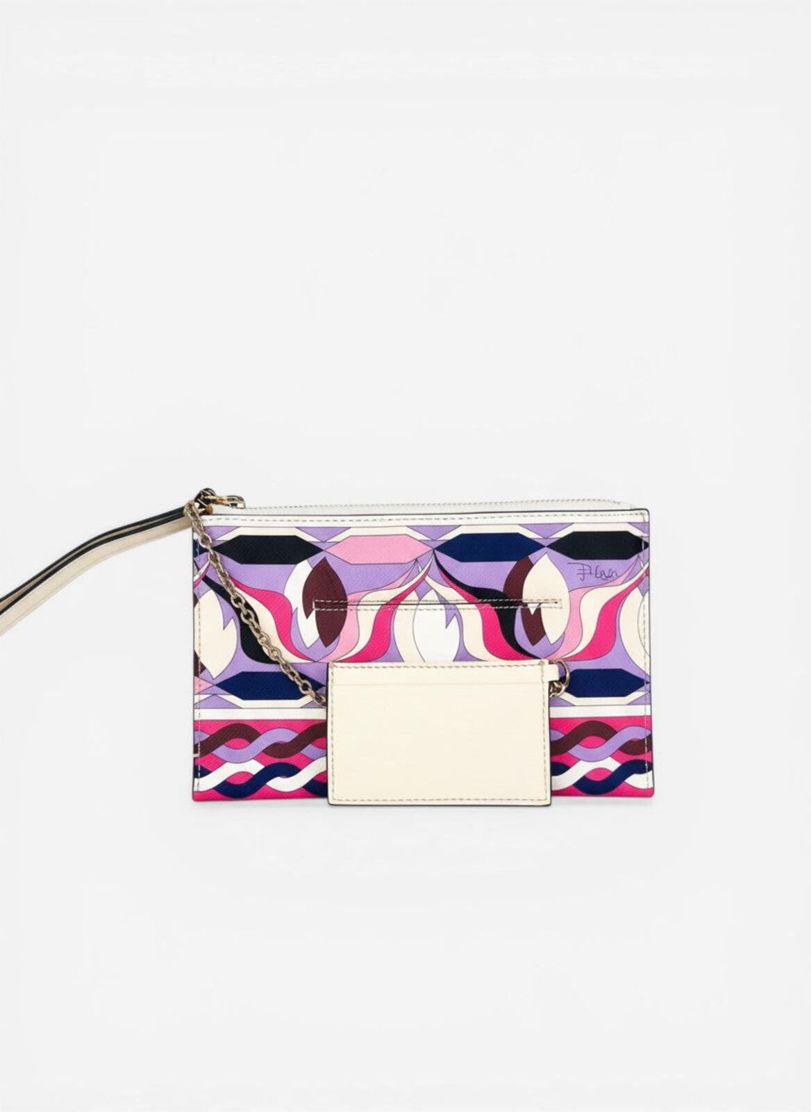 Pucci Geometric Print Leather Wristlet Clutch Pink Purple | Card Holder New