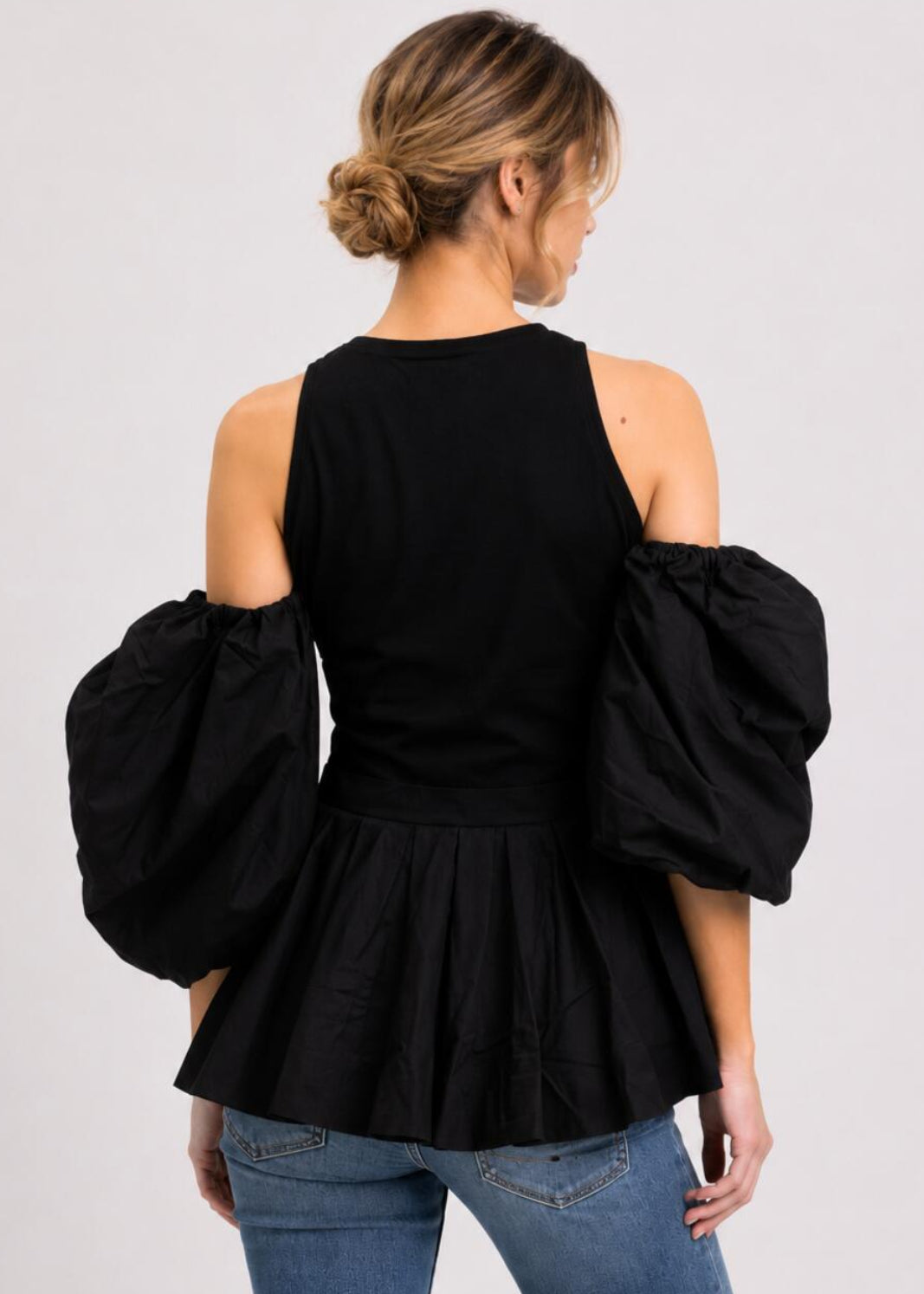 Alexander McQueen Balloon Sleeve Peplum Top Black IT 40 US 4 S | NWT