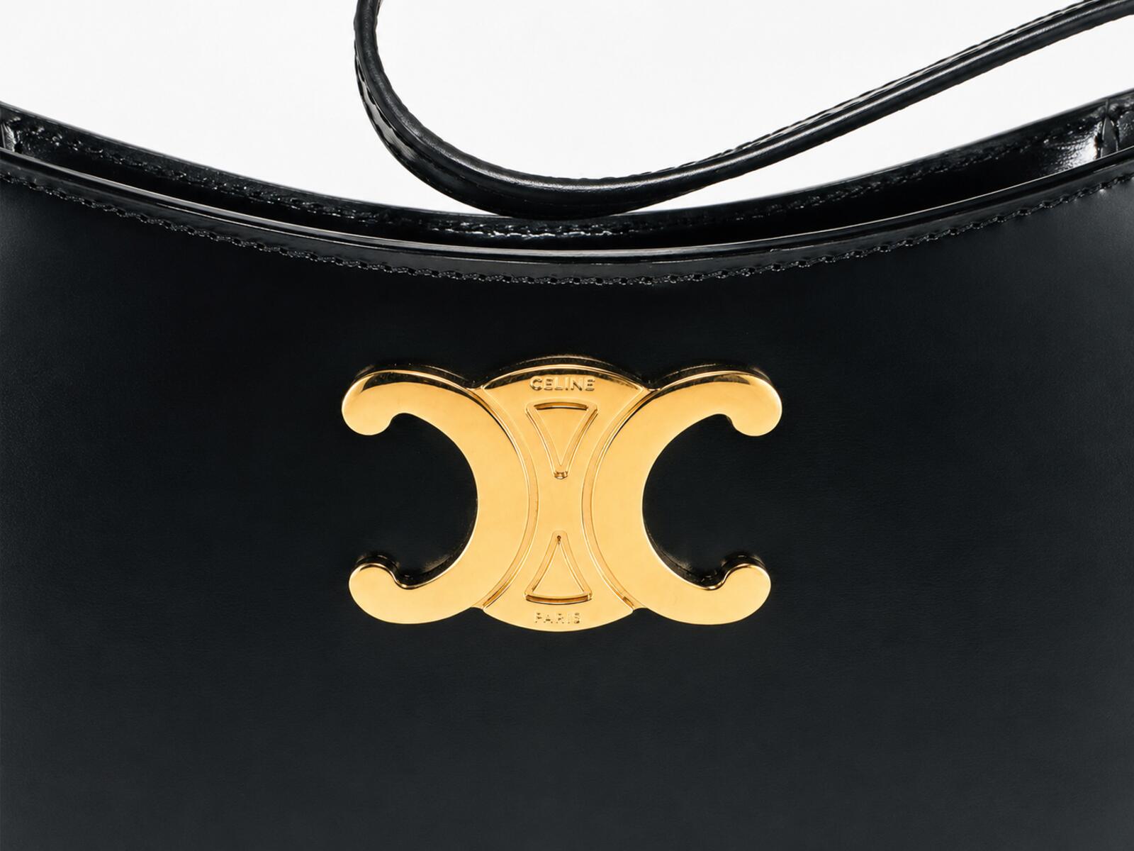 Celine Medium Tilly Shoulder Bag Black Shiny Calfskin Triomphe | New