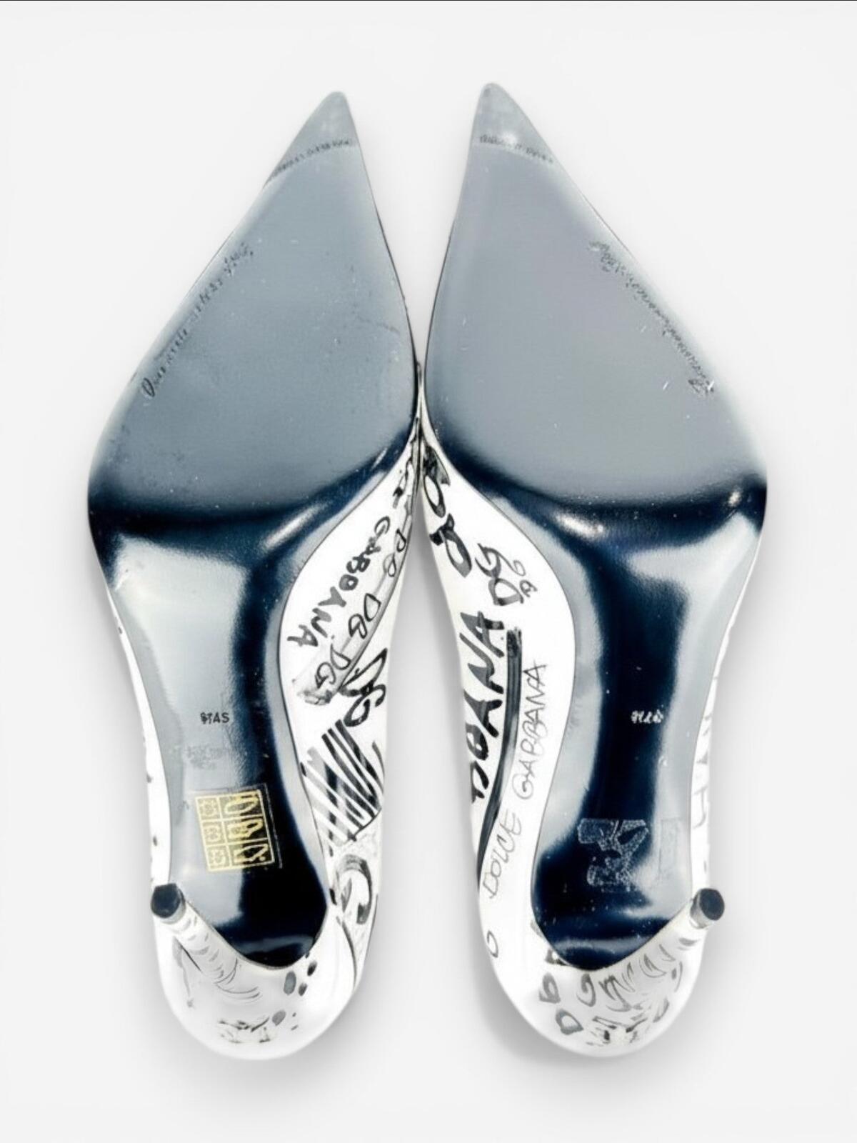 Dolce & Gabbana CD01718 Graffiti Patent Slingback Pump Black White EU 37.5 | NIB