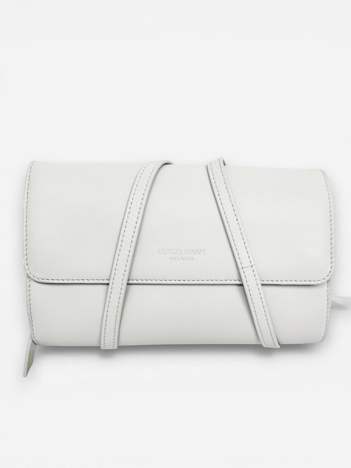 Giorgio Armani Gray Leather Convertible Wallet Crossbody Clutch Strap | New