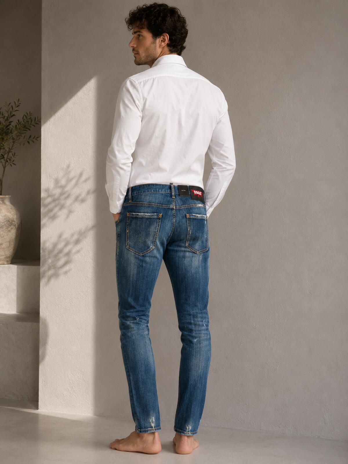 Dsquared2 Slim Jean Distressed Ruffle Fly Denim IT 48 W33 | NWT