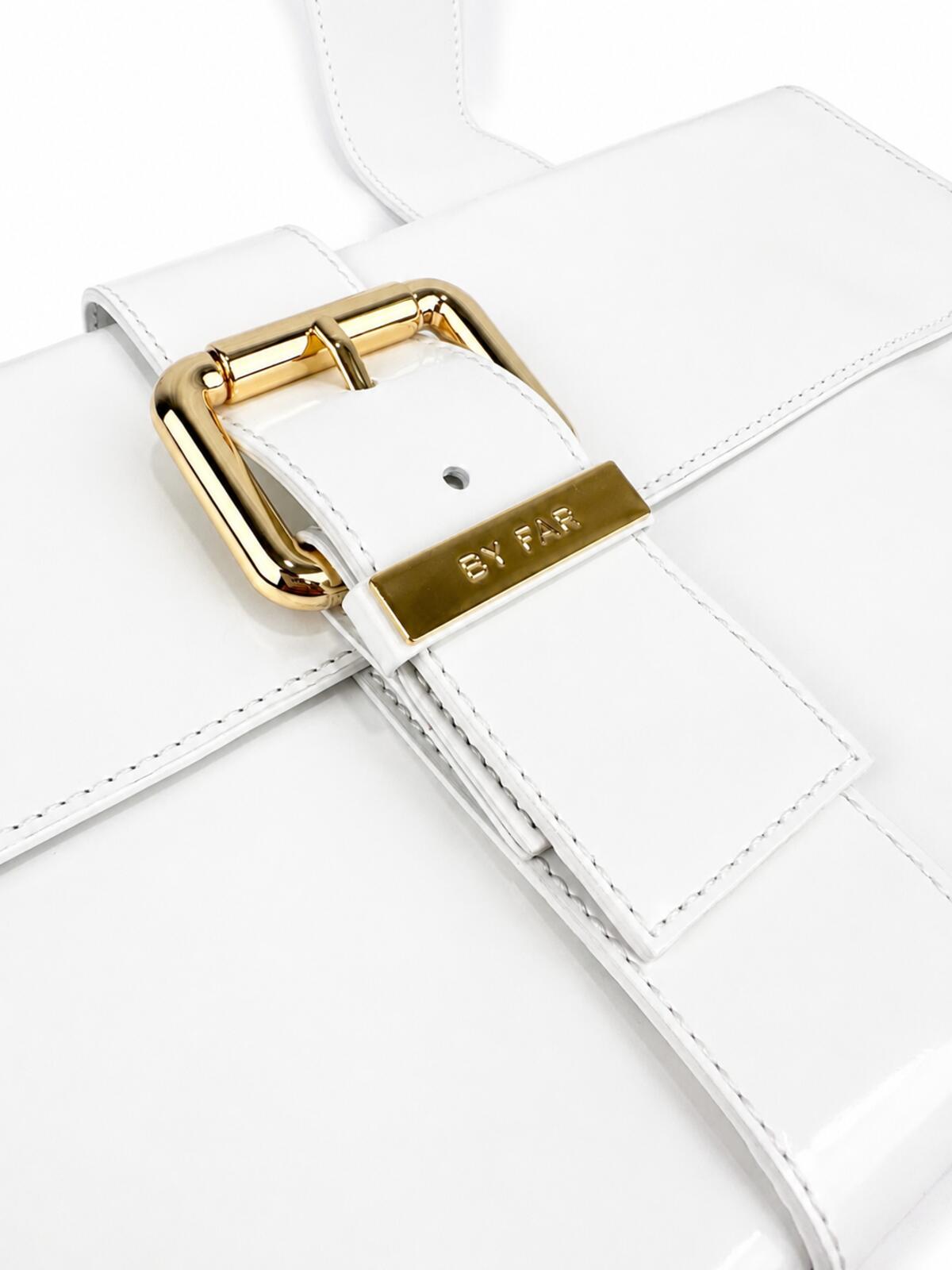 BY FAR Donna White Glossy Leather Shoulder Bag Gold Hardware M | NWT