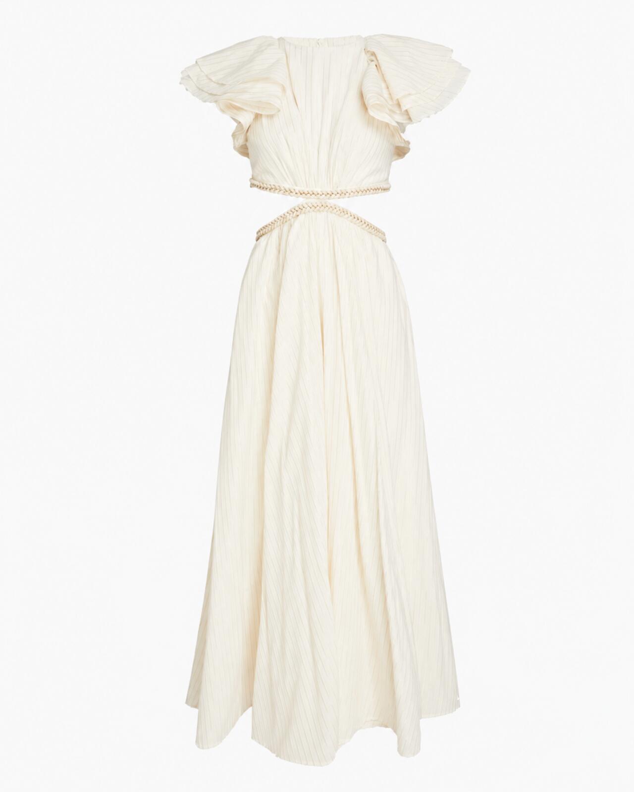 Zimmermann Anneke Cut Out Ruffle Maxi Dress Ivory Metallic Size 3 US 10 | NWT