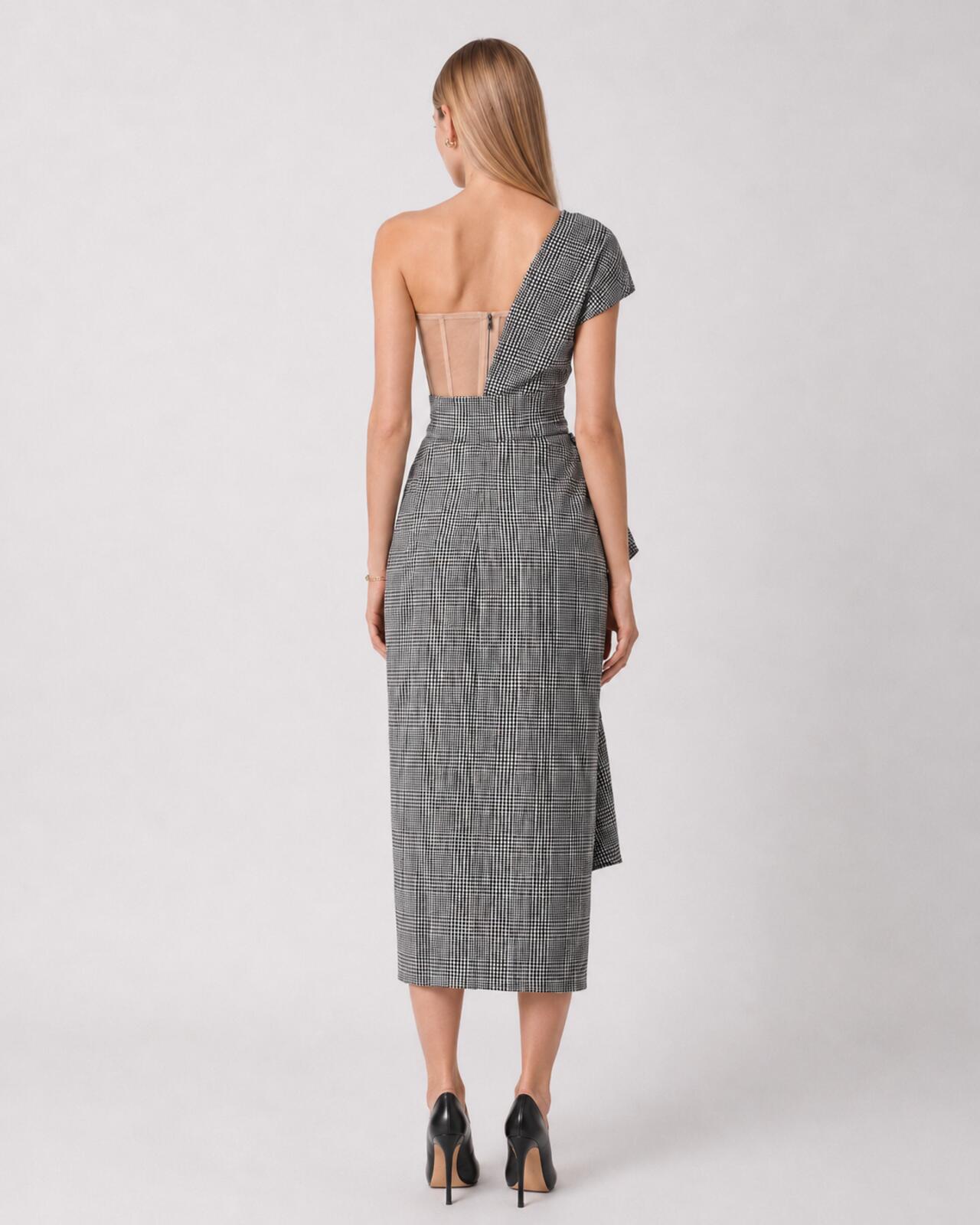 Dolce & Gabbana Glen Plaid One-Shoulder Bustier Midi Dress IT 40 US 4 | NWT