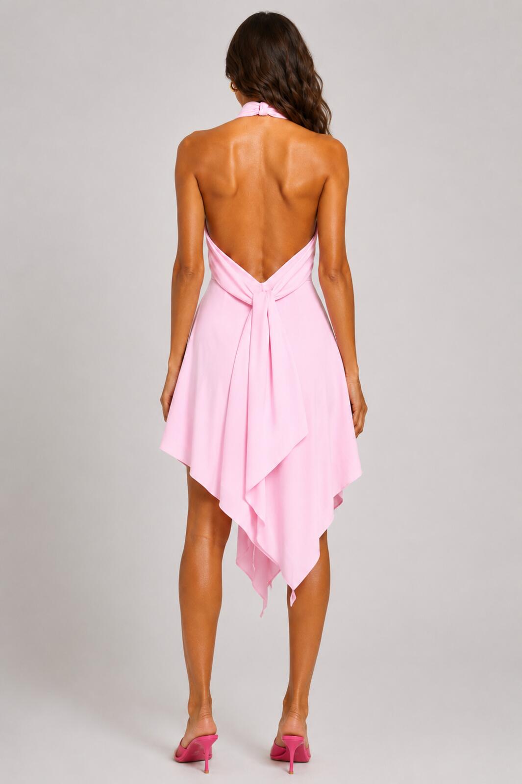 The Attico Becky Cutout Halter Mini Dress Baby Pink IT 44 US 8 | NWOT