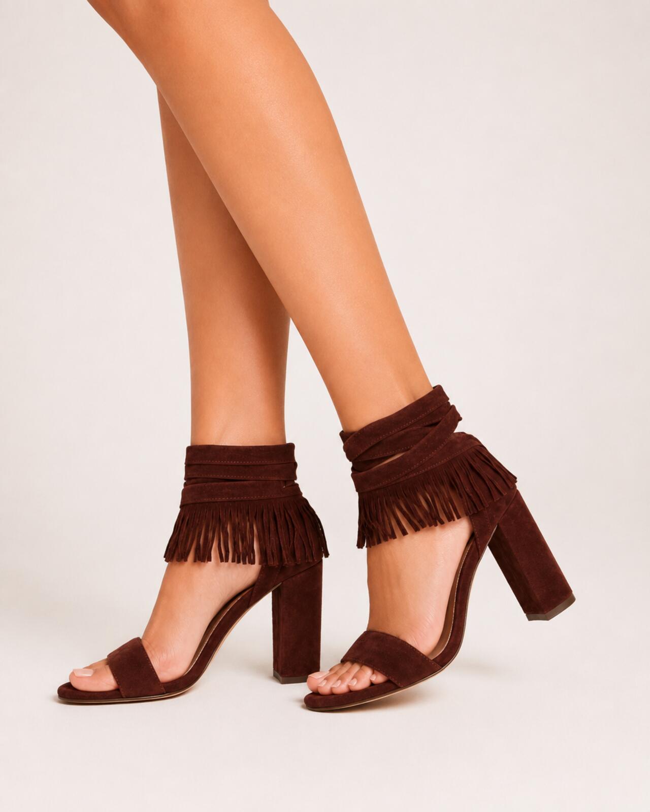 Gianvito Rossi Geri Fringe Suede Sandals Chocolate Brown EU 36 US 6 | NIB