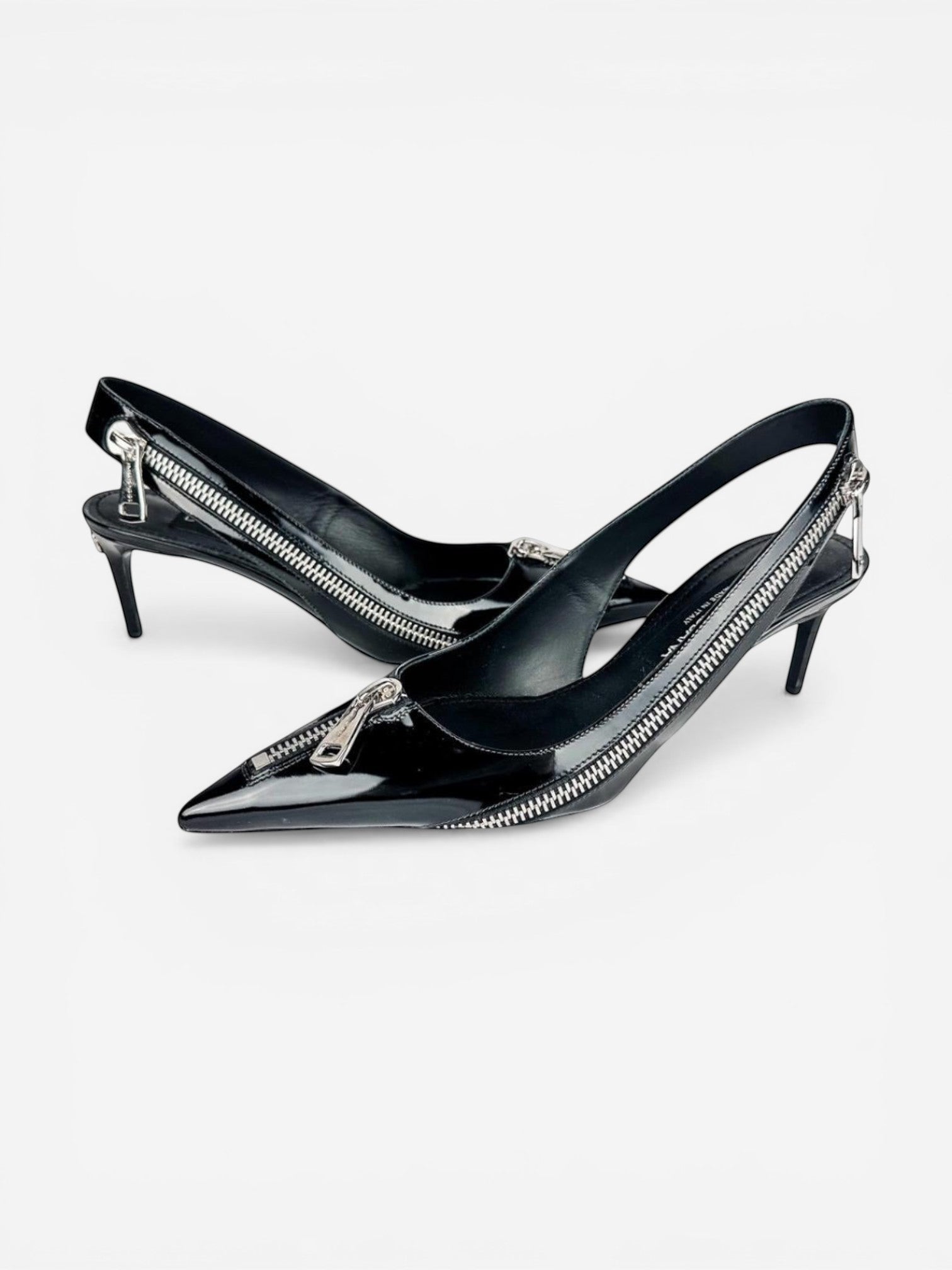 D&G Black Patent Pointed‑Toe Slingback Heels with Zipper – Women’s EU 39 NIB