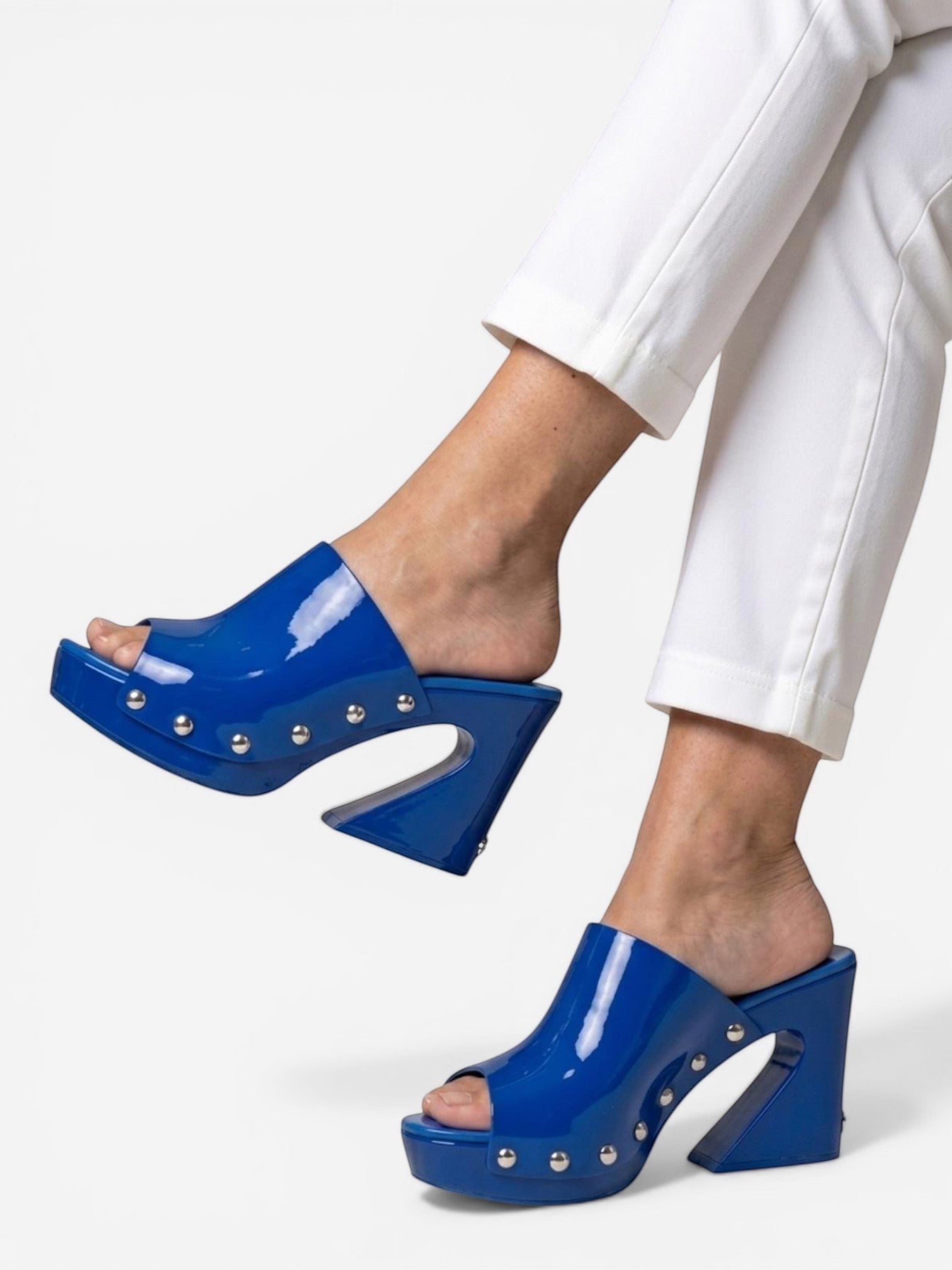 Dolce & Gabbana Blue Patent Leather Studded Platform Clog Mules EU 39 NIB