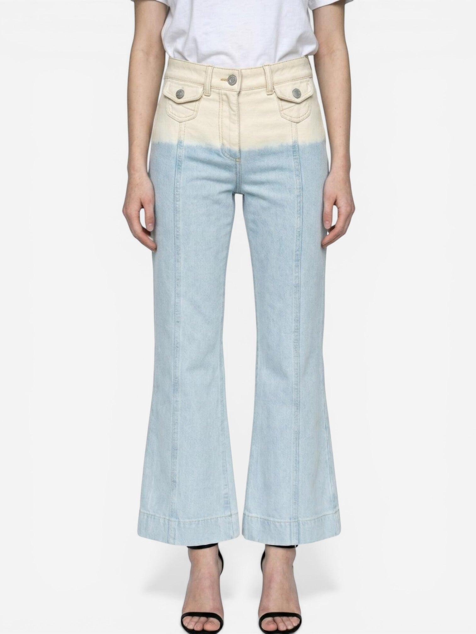 Ulla Johnson Dip-Bleach Wide Leg Cropped Jeans Blue Beige XS – NWT