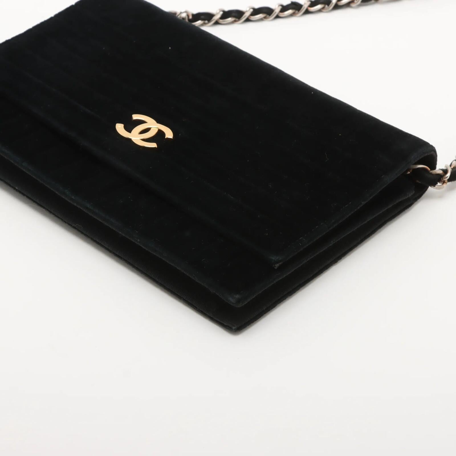 Chanel Coco Mark Black Velvet CC Chain Shoulder Bag Gold Hardware | Pre-Loved