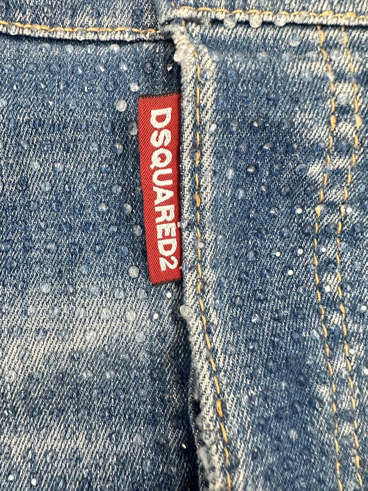 Dsquared2 Crystal Rhinestone Distressed Denim Mini Dress IT 38 EU 38 | NWT