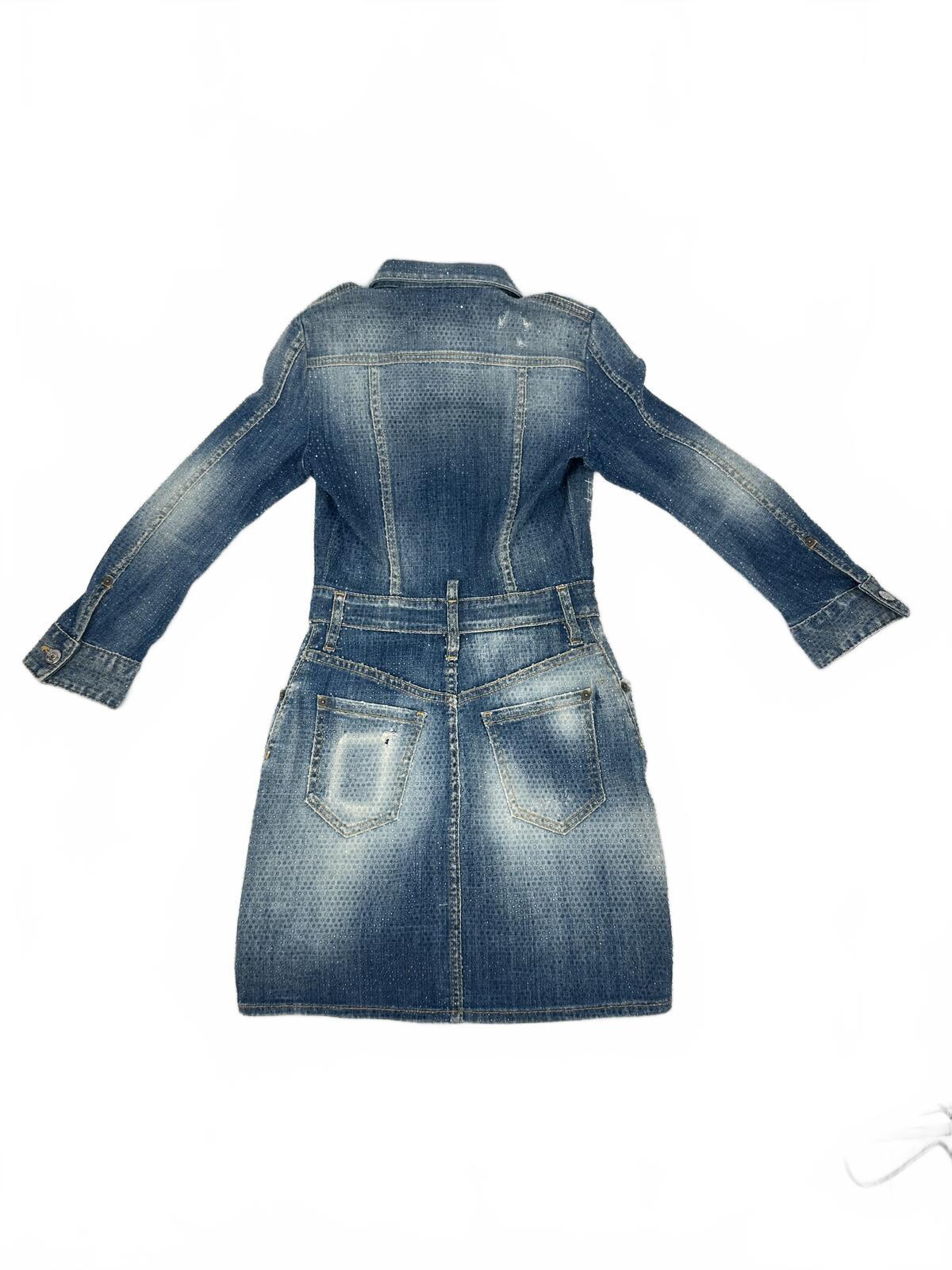 Dsquared2 Crystal Rhinestone Distressed Denim Mini Dress IT 38 EU 38 | NWT
