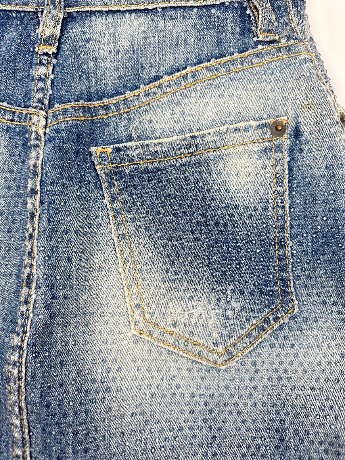 Dsquared2 Crystal Rhinestone Distressed Denim Mini Dress IT 38 EU 38 | NWT