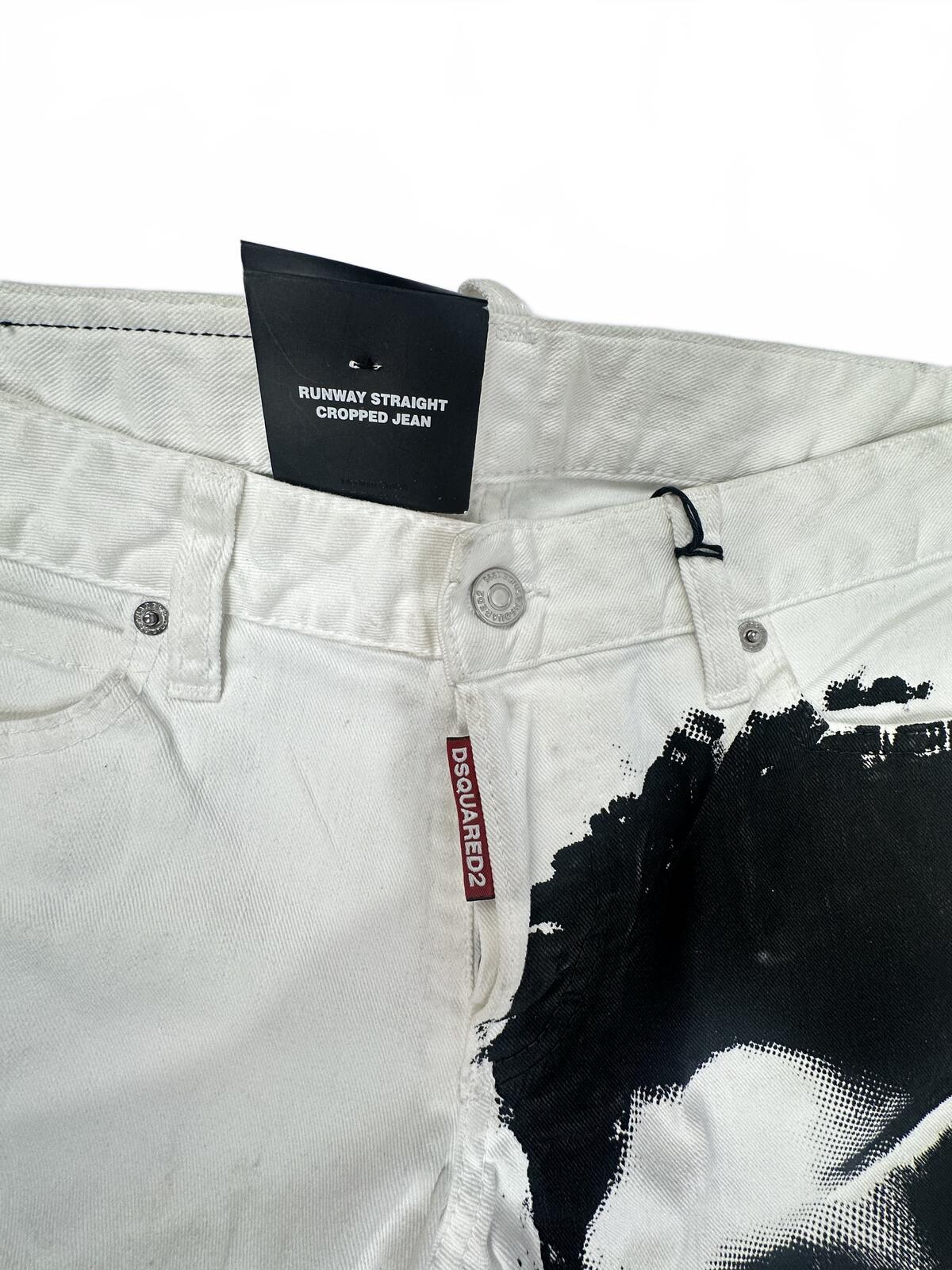 Dsquared2 Runway Straight Cropped Jean White Leopard Print IT 38 W30 | NWT
