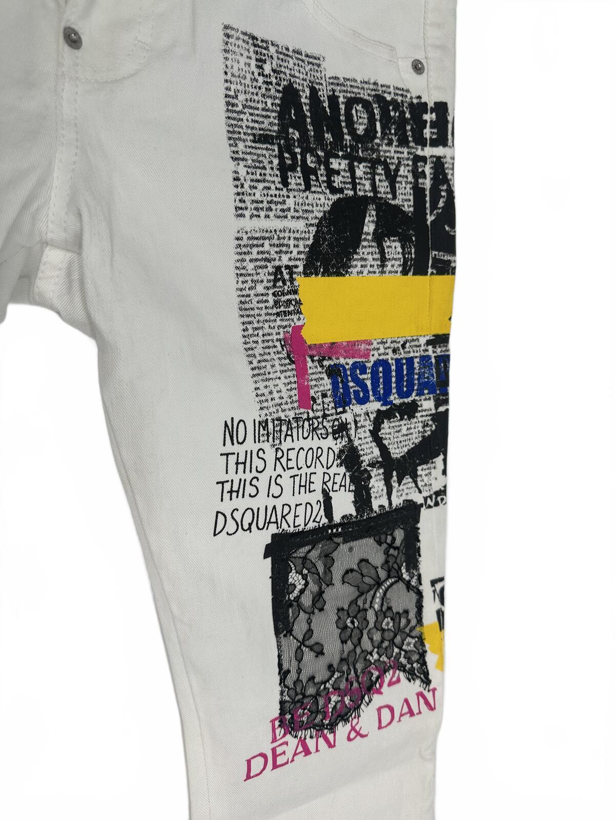 Dsquared2 Cool Girl Cropped Jeans White Graphic Print IT 38 W32 NWT