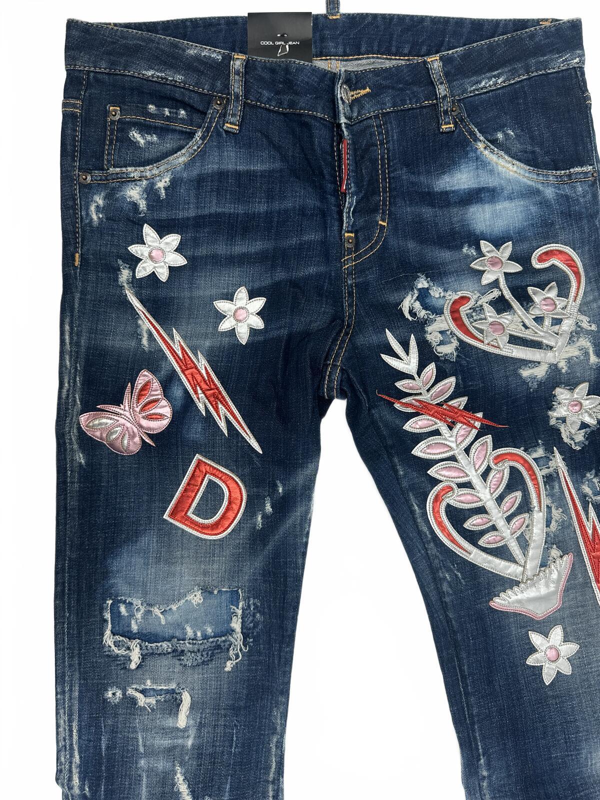 Dsquared2 Cool Girl Jean Embroidered Appliqué Distressed IT38 NWT S72LA0960