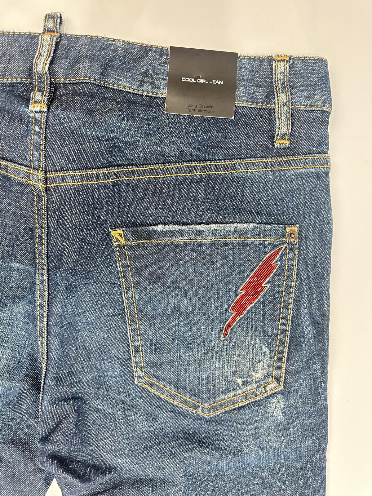 Dsquared2 Cool Girl Jean Embroidered Lightning Bolt Distressed IT38 NWT S72LA0964