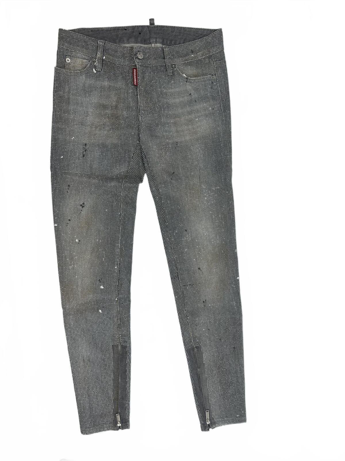Dsquared2 Medium Waist Skinny Jean Crystal Embellished Grey IT38 NWT