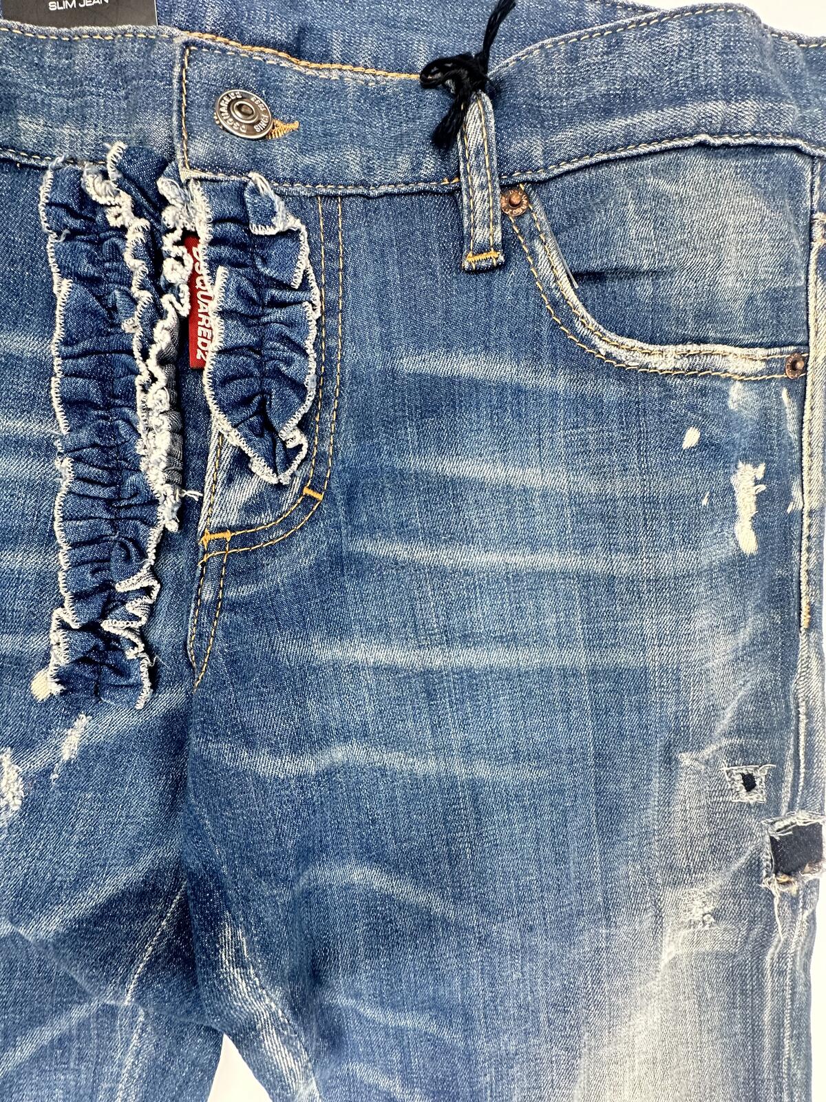 Dsquared2 Slim Jean Distressed Ruffle Fly Denim IT 48 W33 | NWT