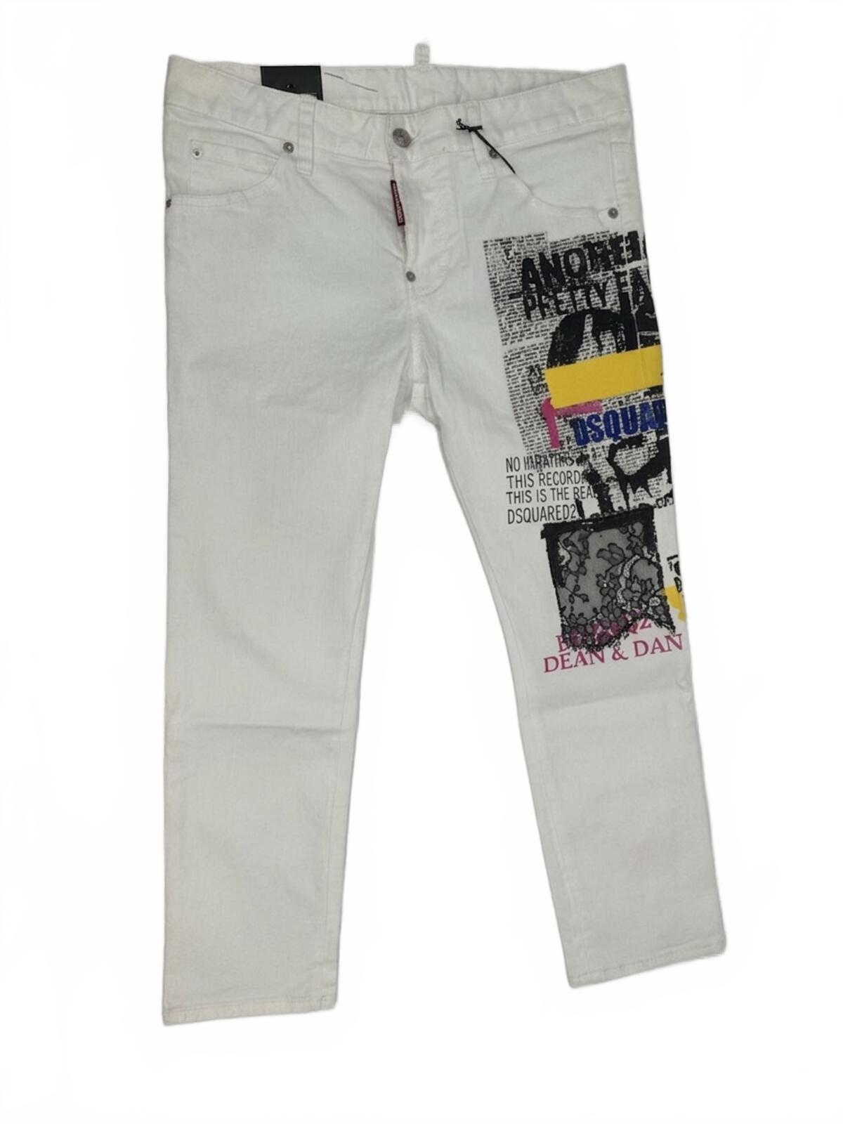 Dsquared2 Cool Girl Cropped Jeans White Graphic Print IT 38 W32 NWT