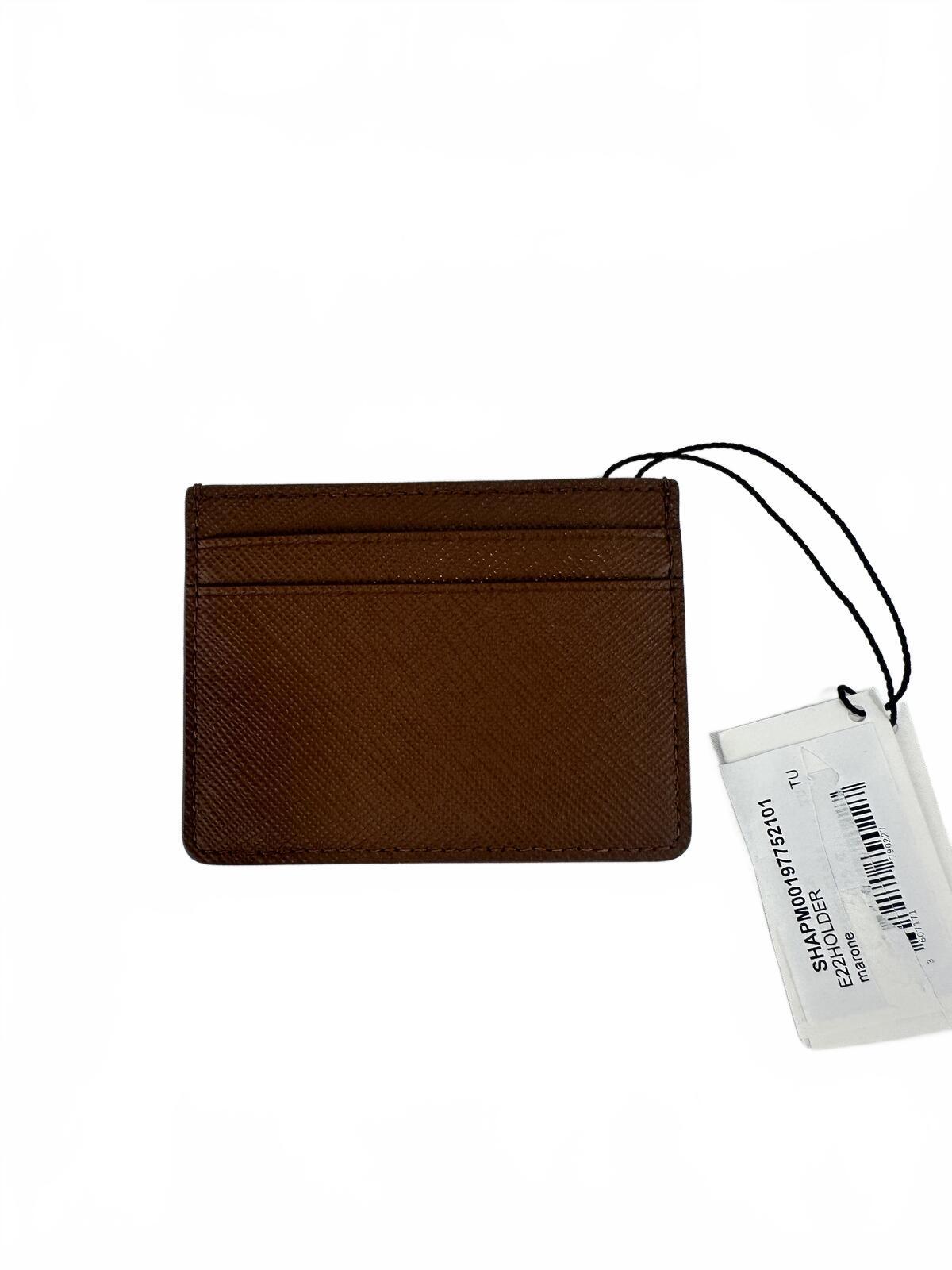 Sandro Leather Card Holder Brown Saffiano Card Case | NWT