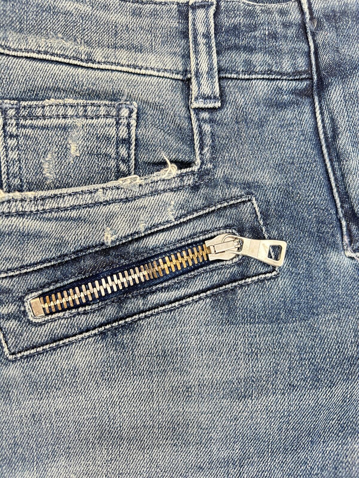 Balmain Paris Biker Skinny Jean Blue Denim Ankle Zip Moto IT 38 US 6 | NWT