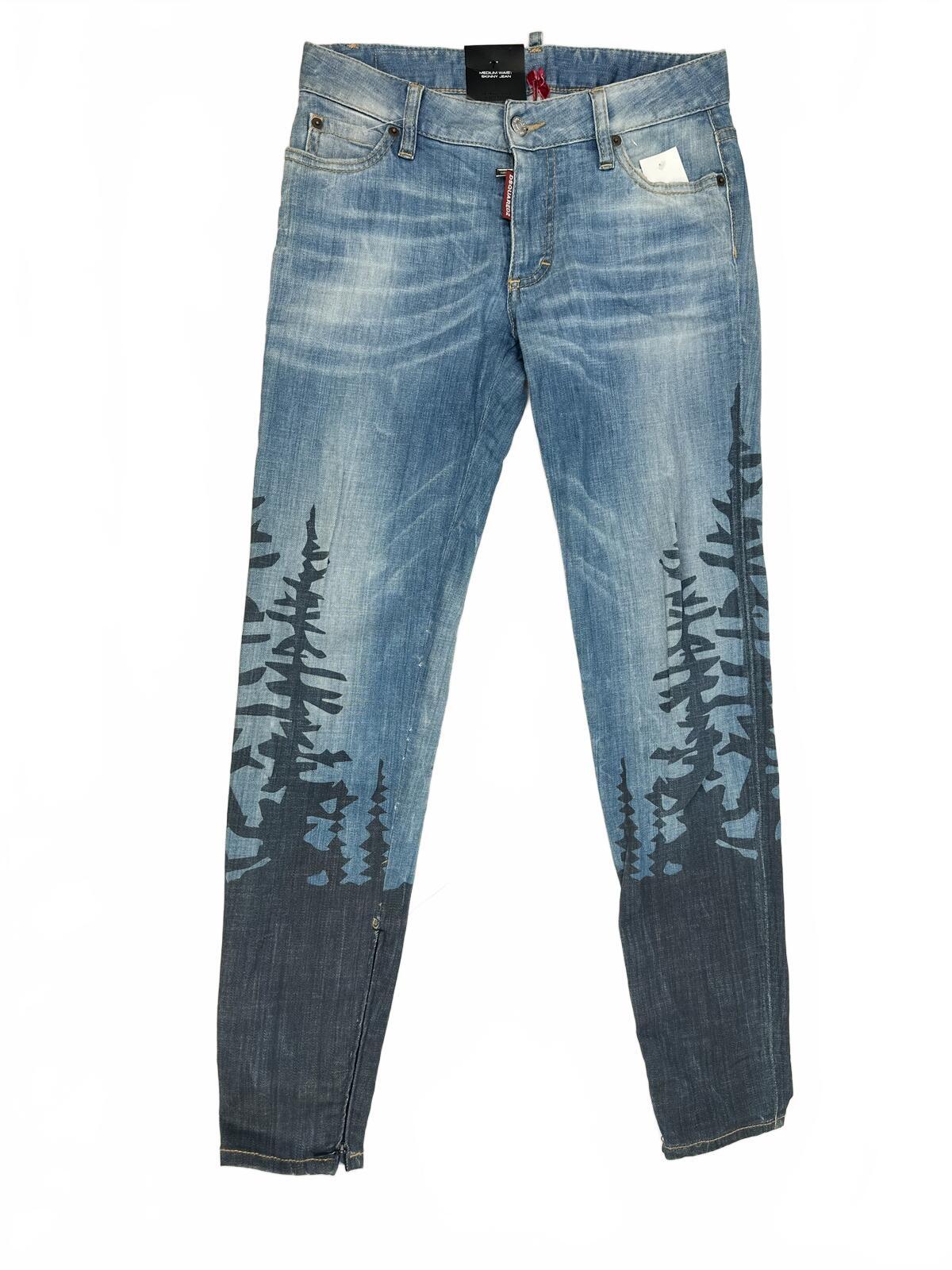 Dsquared2 Medium Waist Skinny Jean Forest Print Ankle Zip Men IT 38 W28 | NWT