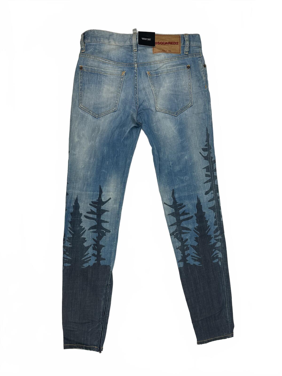 Dsquared2 Medium Waist Skinny Jean Forest Print Ankle Zip Men IT 38 W28 | NWT