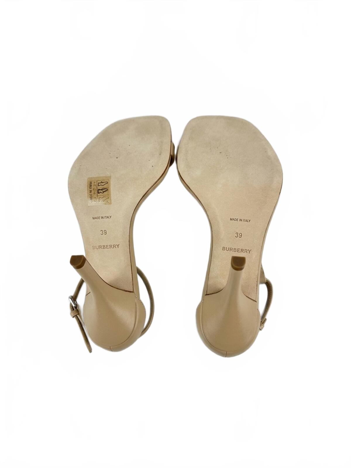 Burberry Stefanie Square Toe Ring Leather Heeled Sandals Beige EU39 | NIB