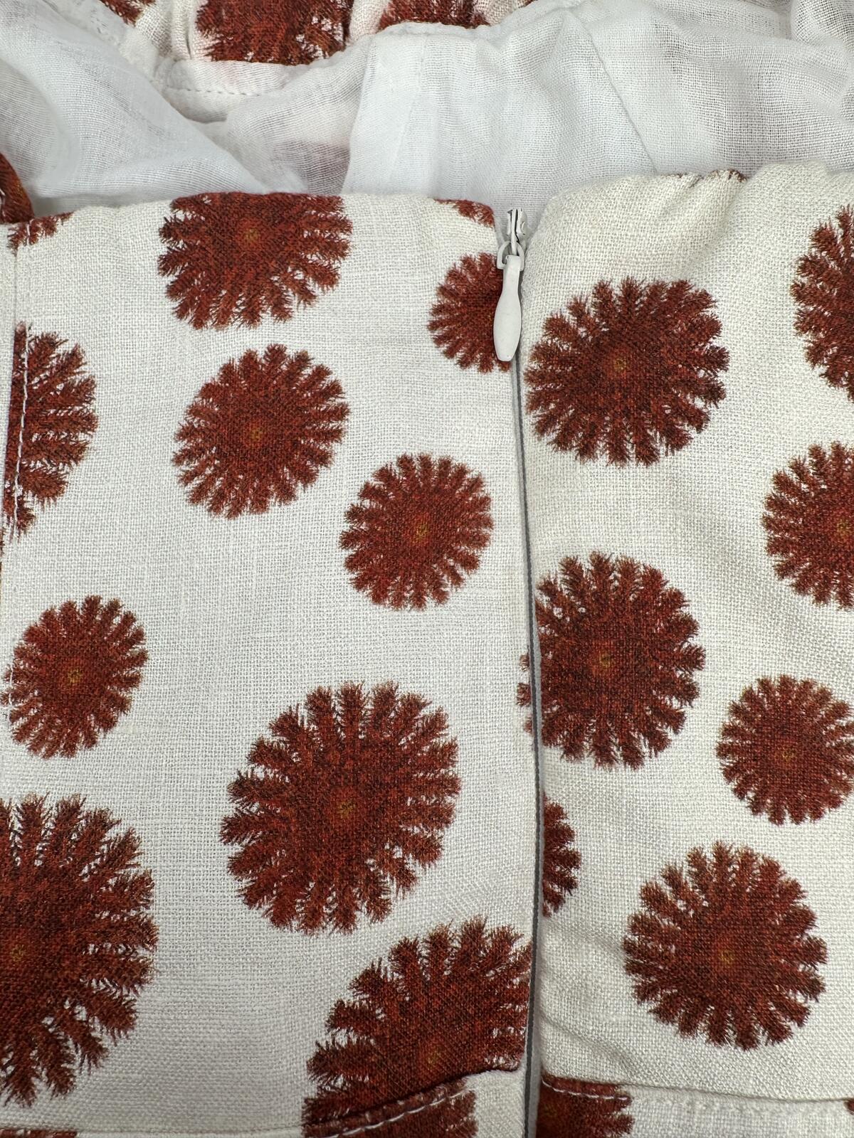 Agua Bendita Acacia Bustier Linen Midi Dress White Red Print Size L | NWT