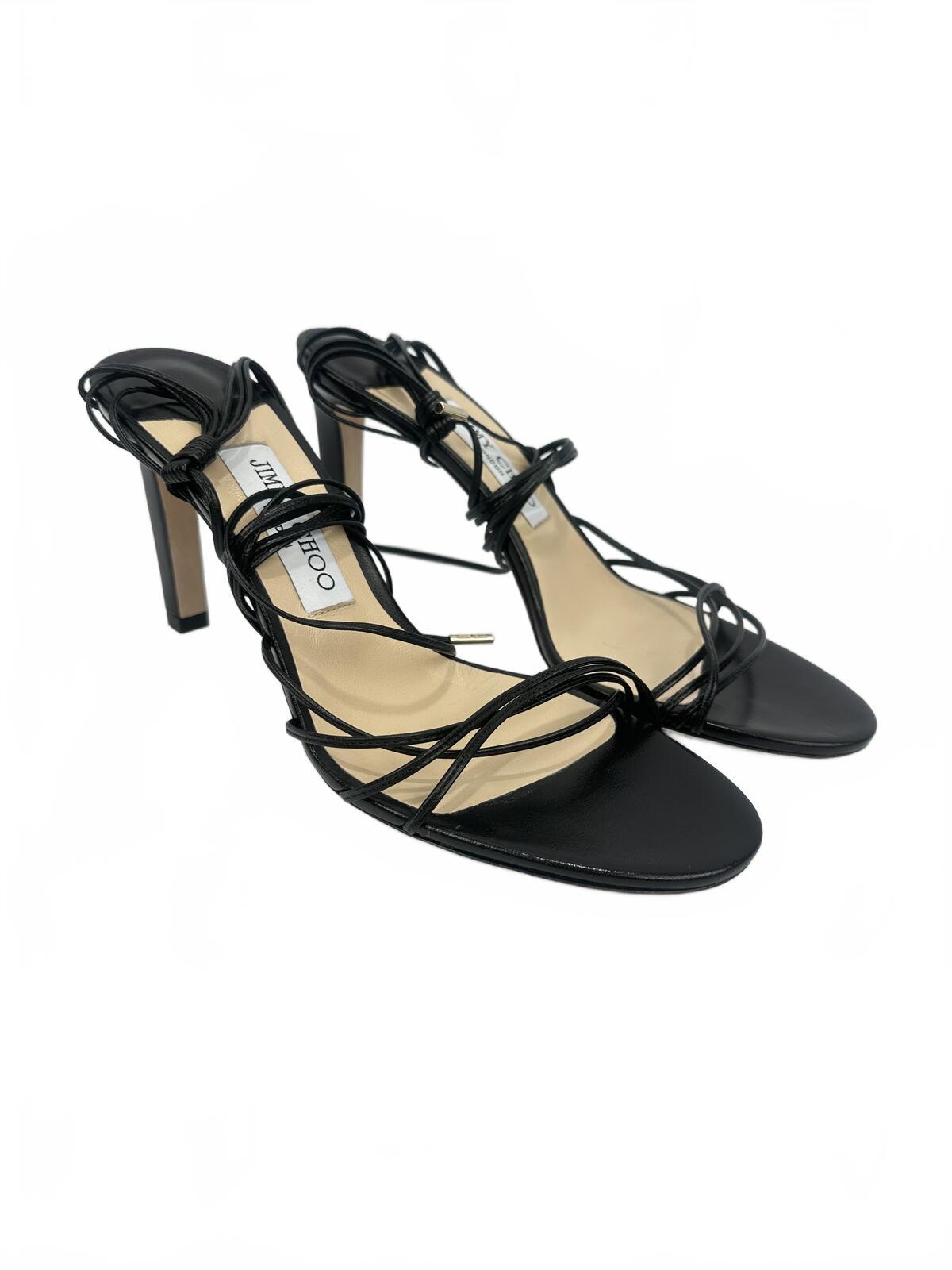 Jimmy Choo Black Leather Lace-Up Strappy Stiletto Sandal EU 39 US 9 | New